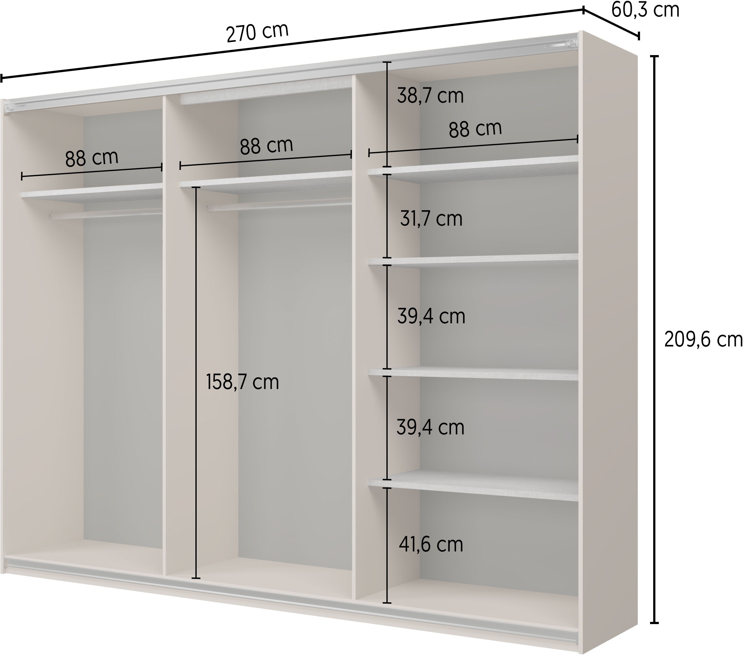 Home affaire Schiebetürenschrank »Cube Garderobenschrank incl.kompletter Innenausstattung«, Moderner Kleiderschrank, Schiebetürenschrank, Garderobe