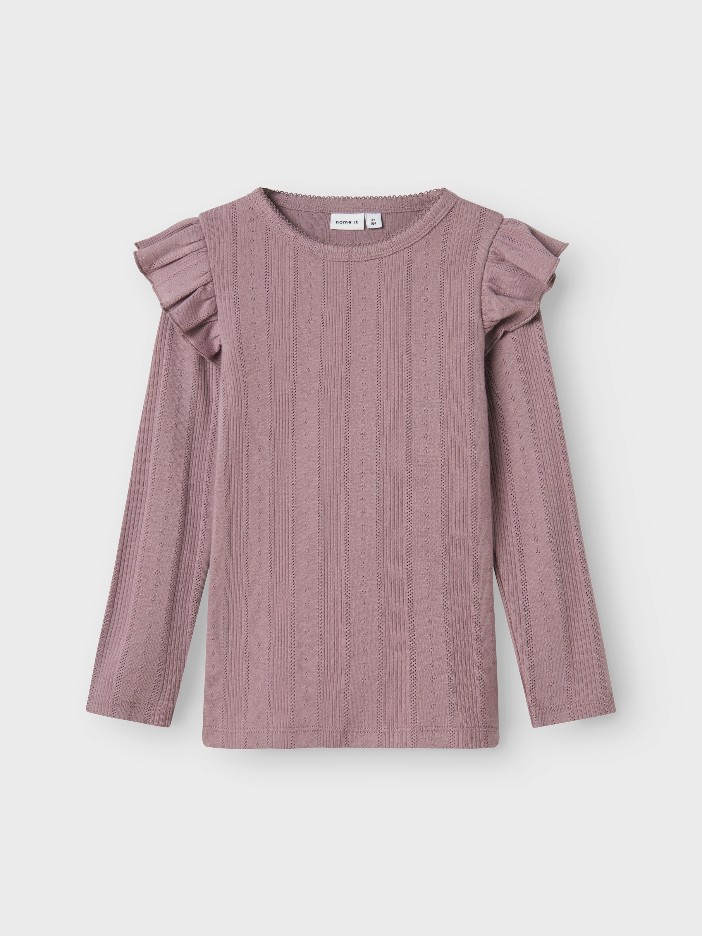 Name It Longtop »NMFJULIA LS SLIM TOP NOOS« mit tollem Volant an der Schulter und im süssen Ajourstrick-Design