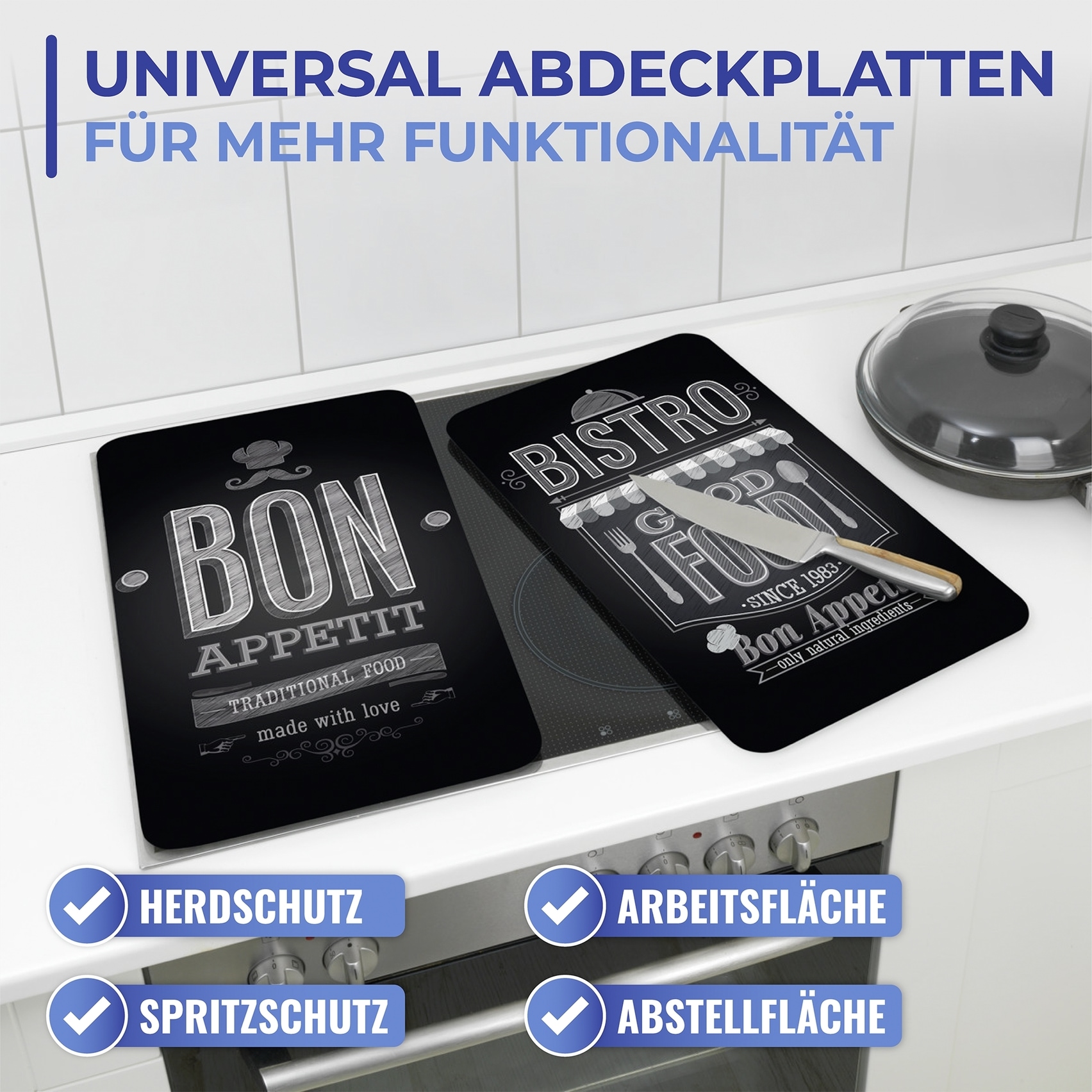 Maximex Herd-Abdeckplatte »Universal Modell Bon Appetit«, (Set, 2 tlg.), Herdabdeckung für alle Herdarten, kratzfest, mit rutschfesten Füssen
