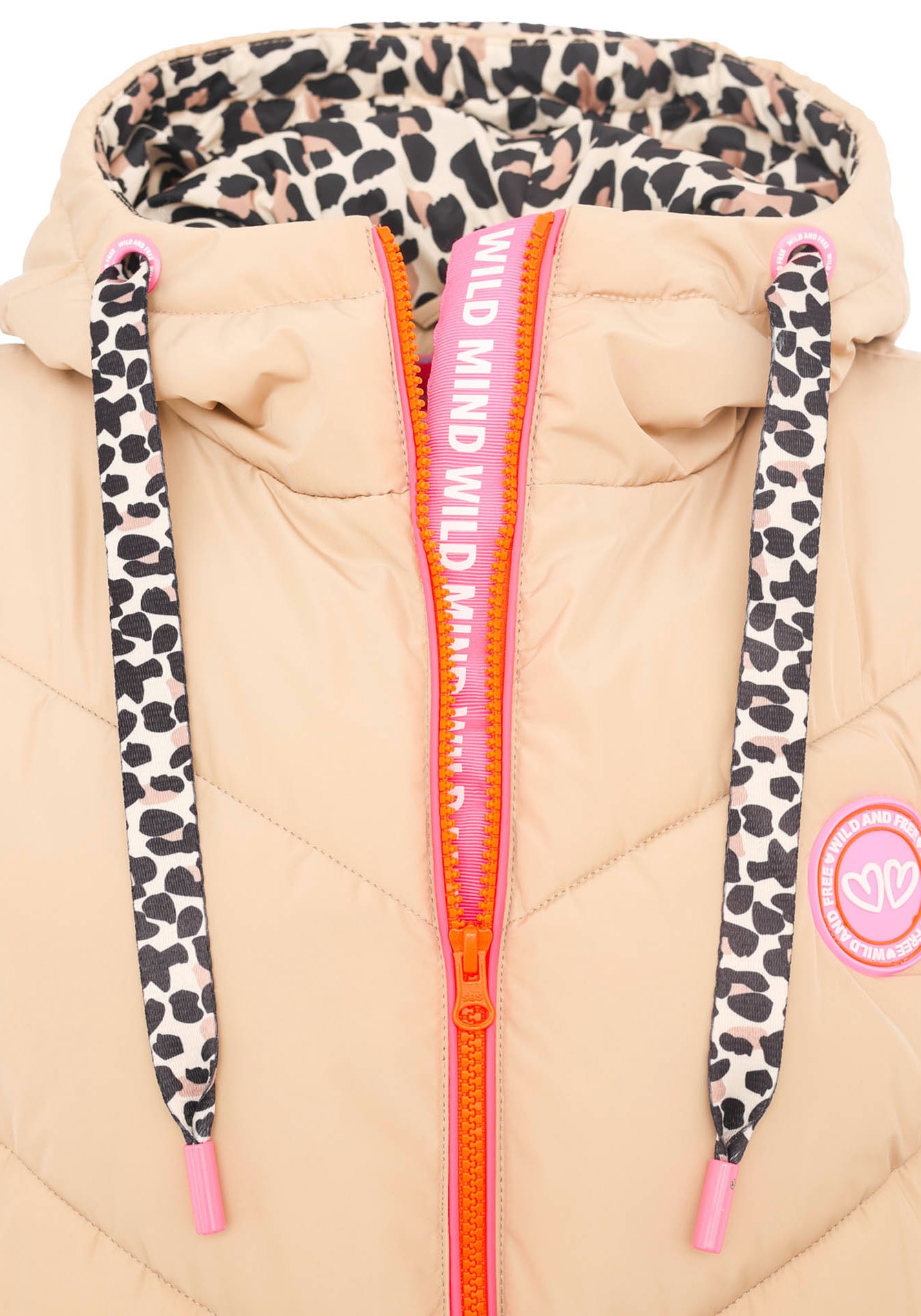 Zwillingsherz Steppweste »Steppweste lang "Wild at Heart"«, mit Leo Details, Print, Kapuze, Reissverschluss und Taschen