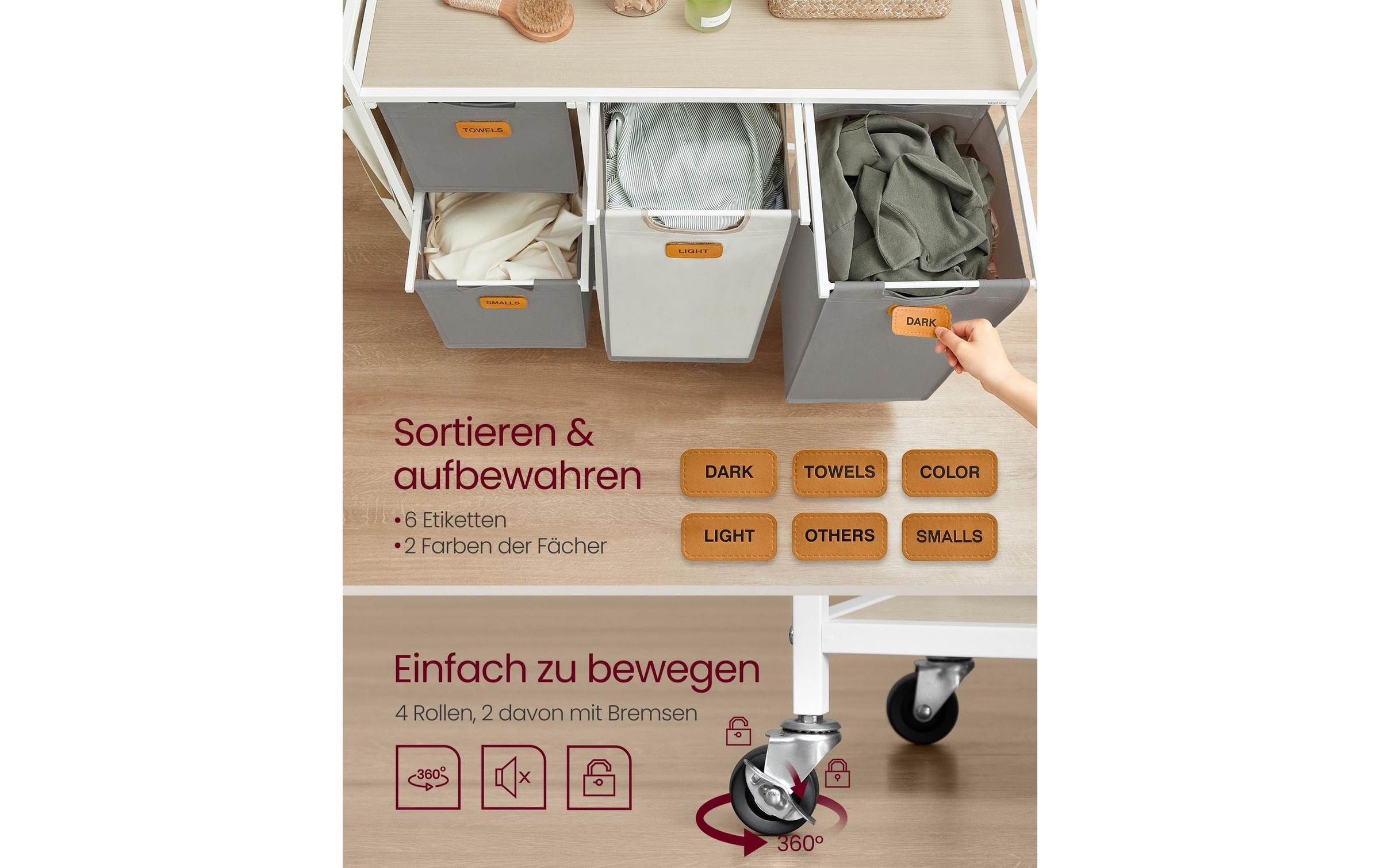 VASAGLE Wäschekorb »mit 4 Körben 150 l«