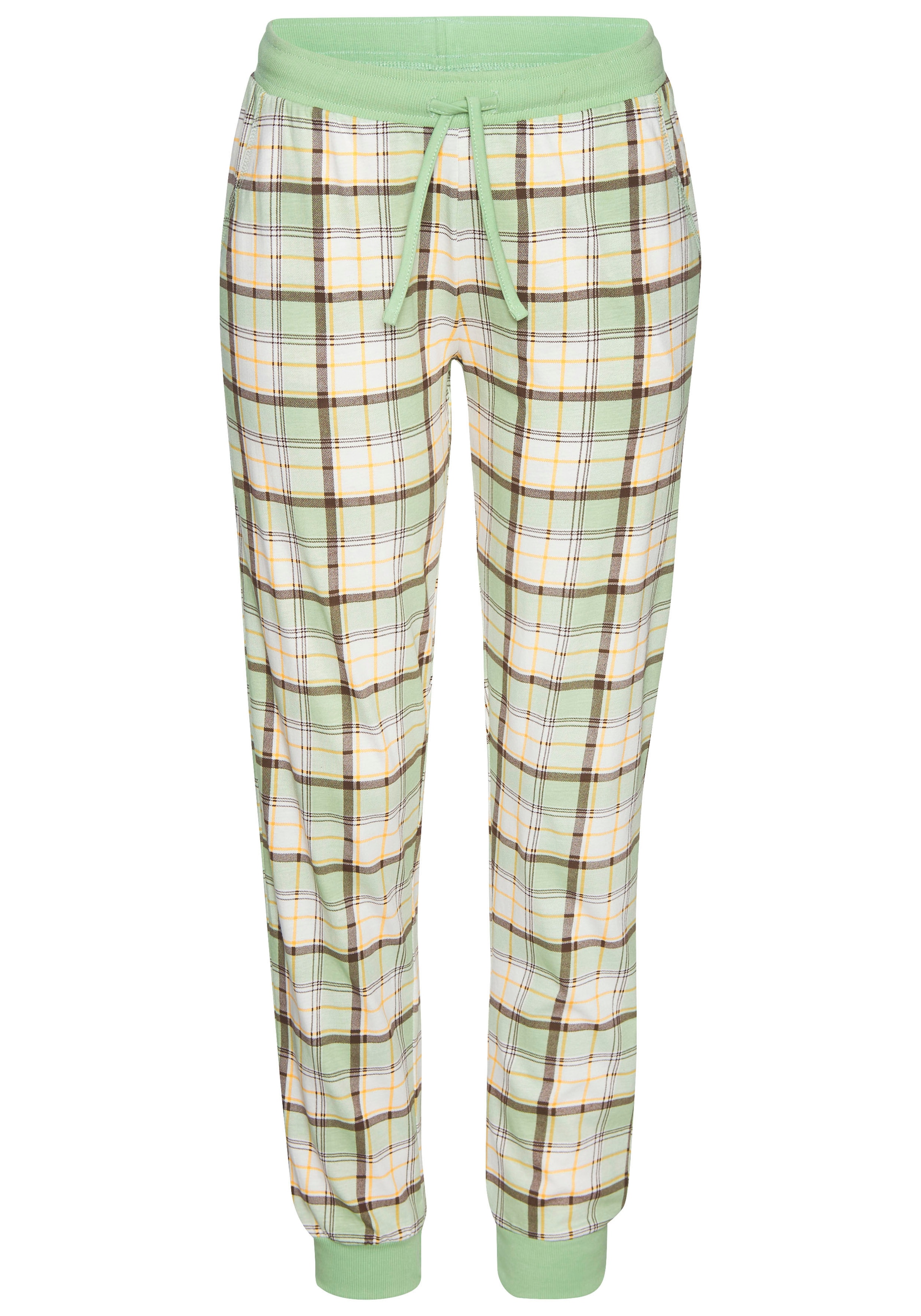 Vivance Dreams Pyjama, (Set, 2 Stück), Langarmshirt mit süssem Frontprint und karierter Hose