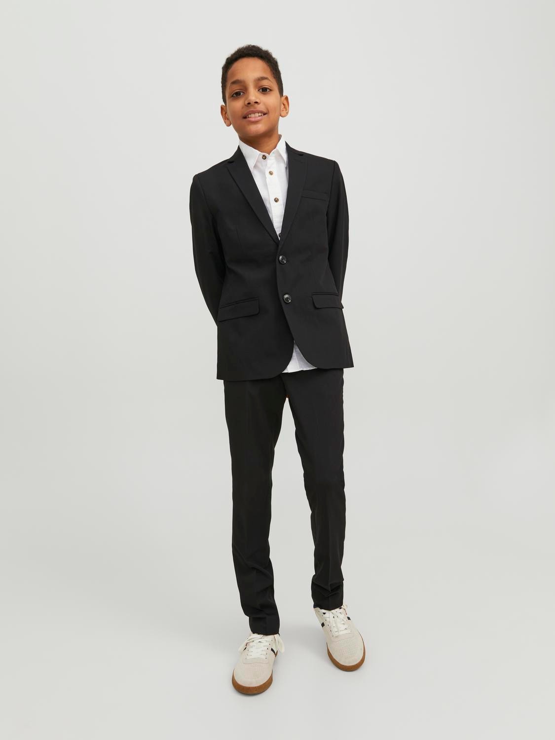 Jack & Jones Junior Kinderanzug »JPRSOLAR elastisch und pflegeleicht für besondere Anlässe«, (Set, 2 tlg.), slim fit, unifarben, modisch, slim fit, Web, Reverskragen