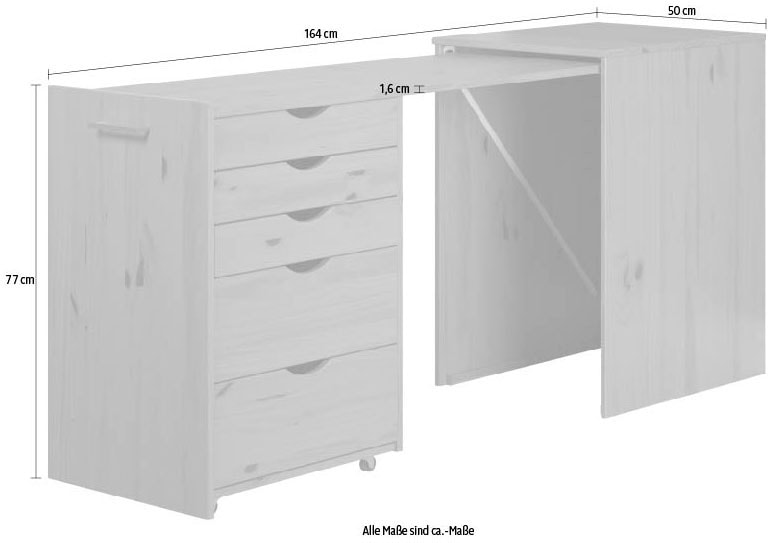 INTER-FURN Regal-Schreibtisch »Voltera«, (1 St.), kleiner Massivholz Schreibtisch, gross ausziehbar von 57 zu 164 cm