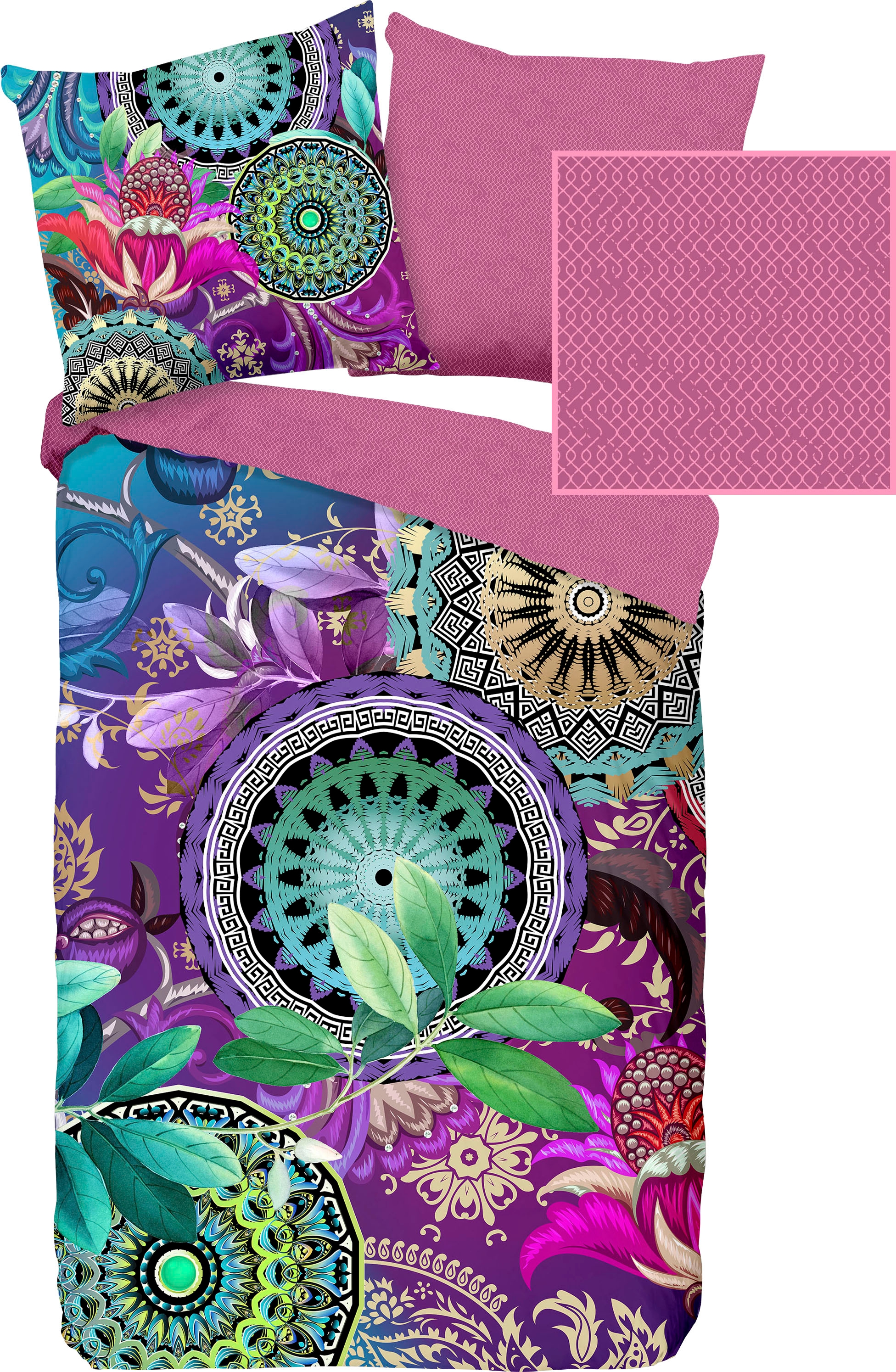 hip Wendebettwäsche »Axelle«, Mako-Satin, 135x200, Reissverschluss, Wendeoptik, Mandala, Bunt, Lila