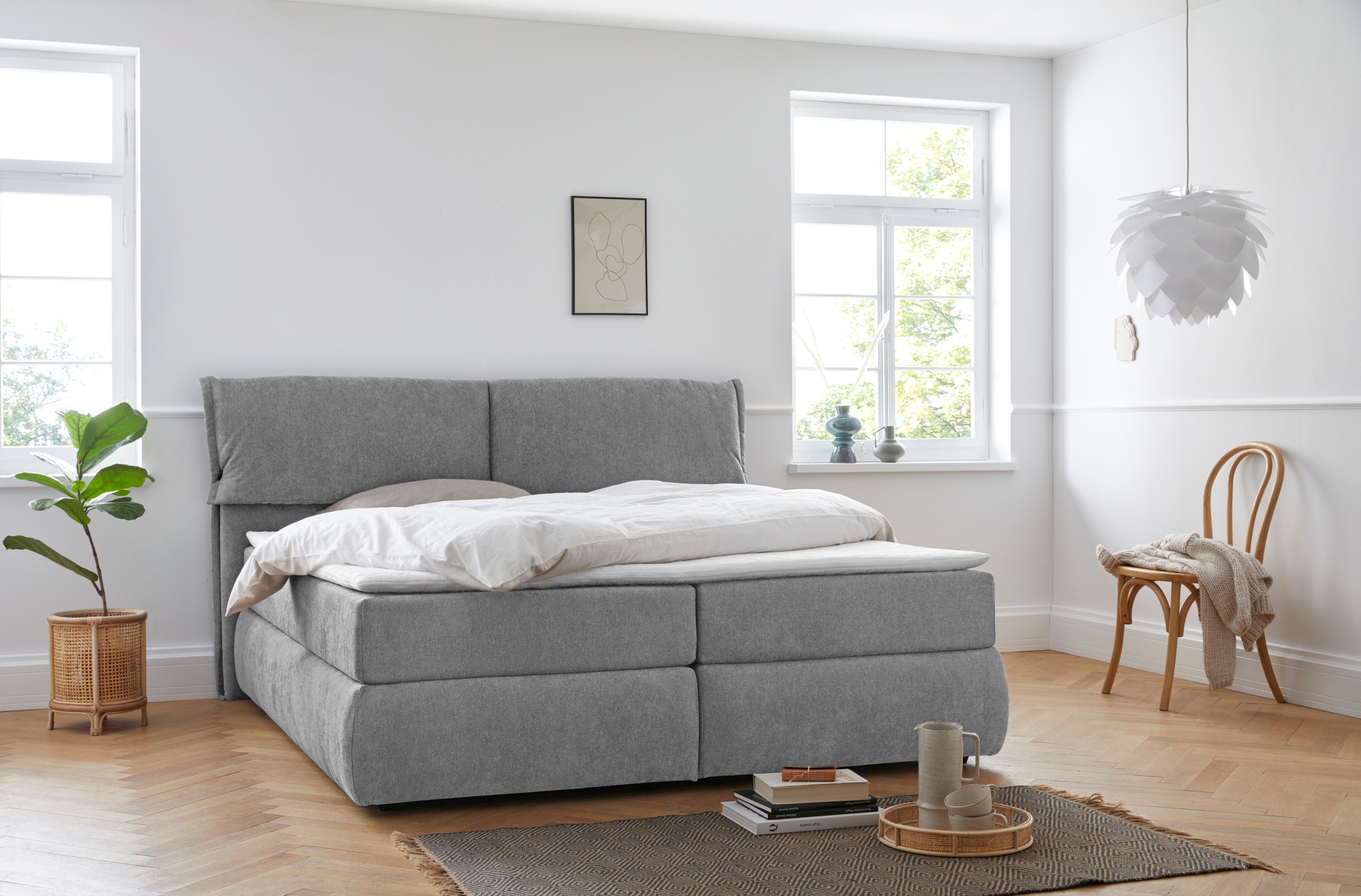 GOODproduct Boxspringbett "Jenson" in 4 Farben, 4 Breiten, 3 Matratzenarten in 2 Härtegraden, Topper