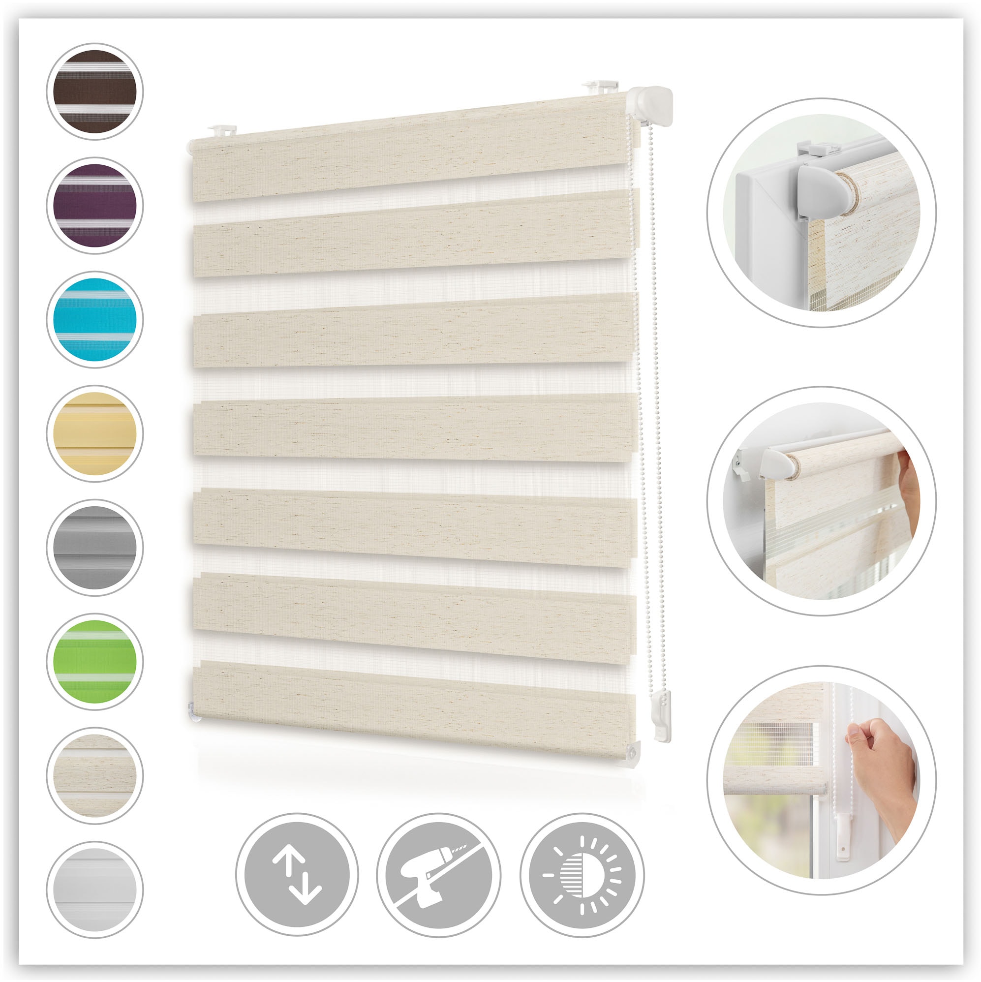 LICHTBLICK ORIGINAL Doppelrollo »Duo Rollo Klemmfix« Lichtschutz ohne Bohren freihängend Seitenzugrollo, Montage mit beiliegendem, verstellbarem Klemmträger