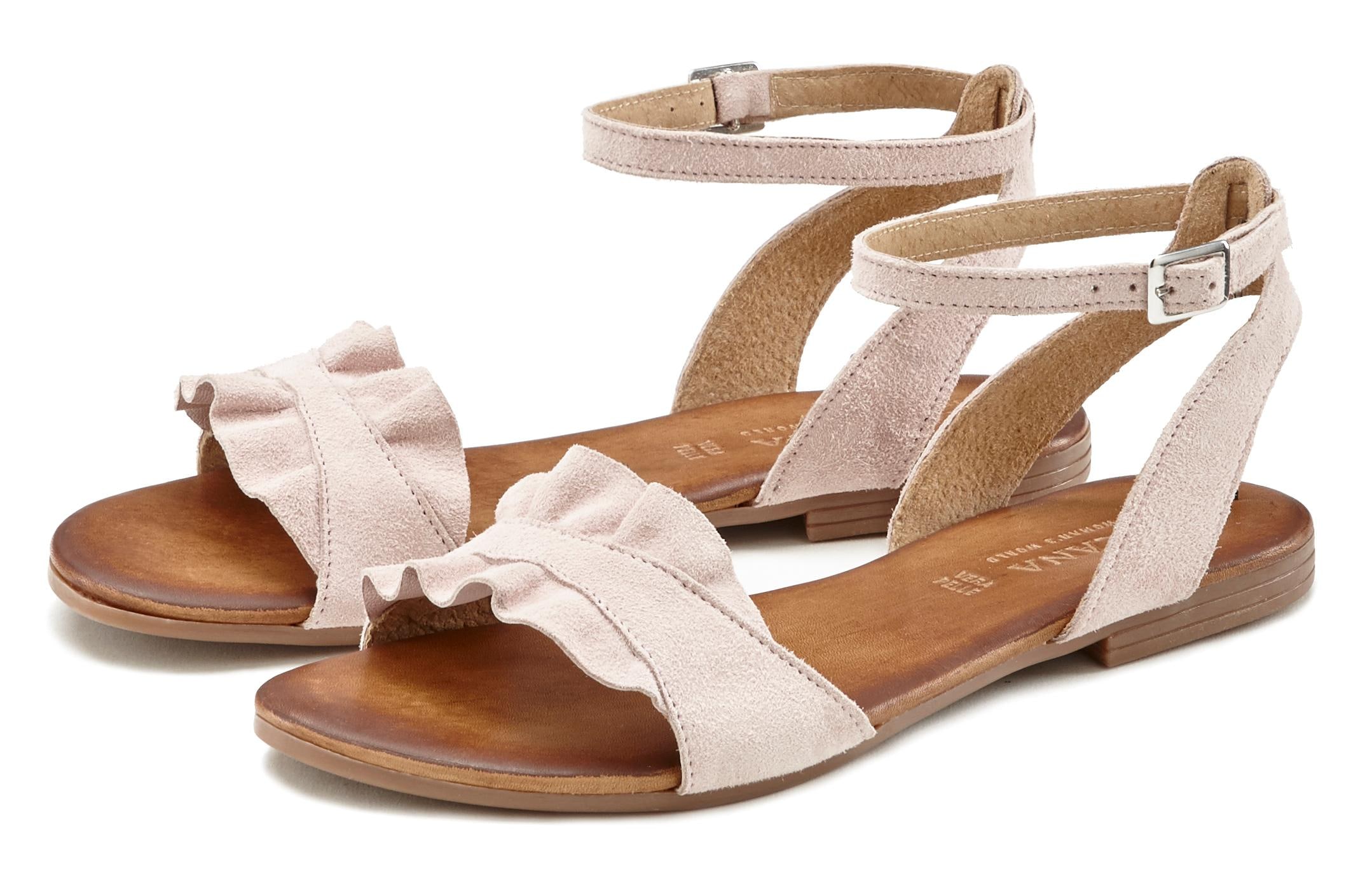 LASCANA Sandale »Sommerschuh«, Sandalette, Sommerschuh aus hochwertigem Leder mit kleinen Rüschen