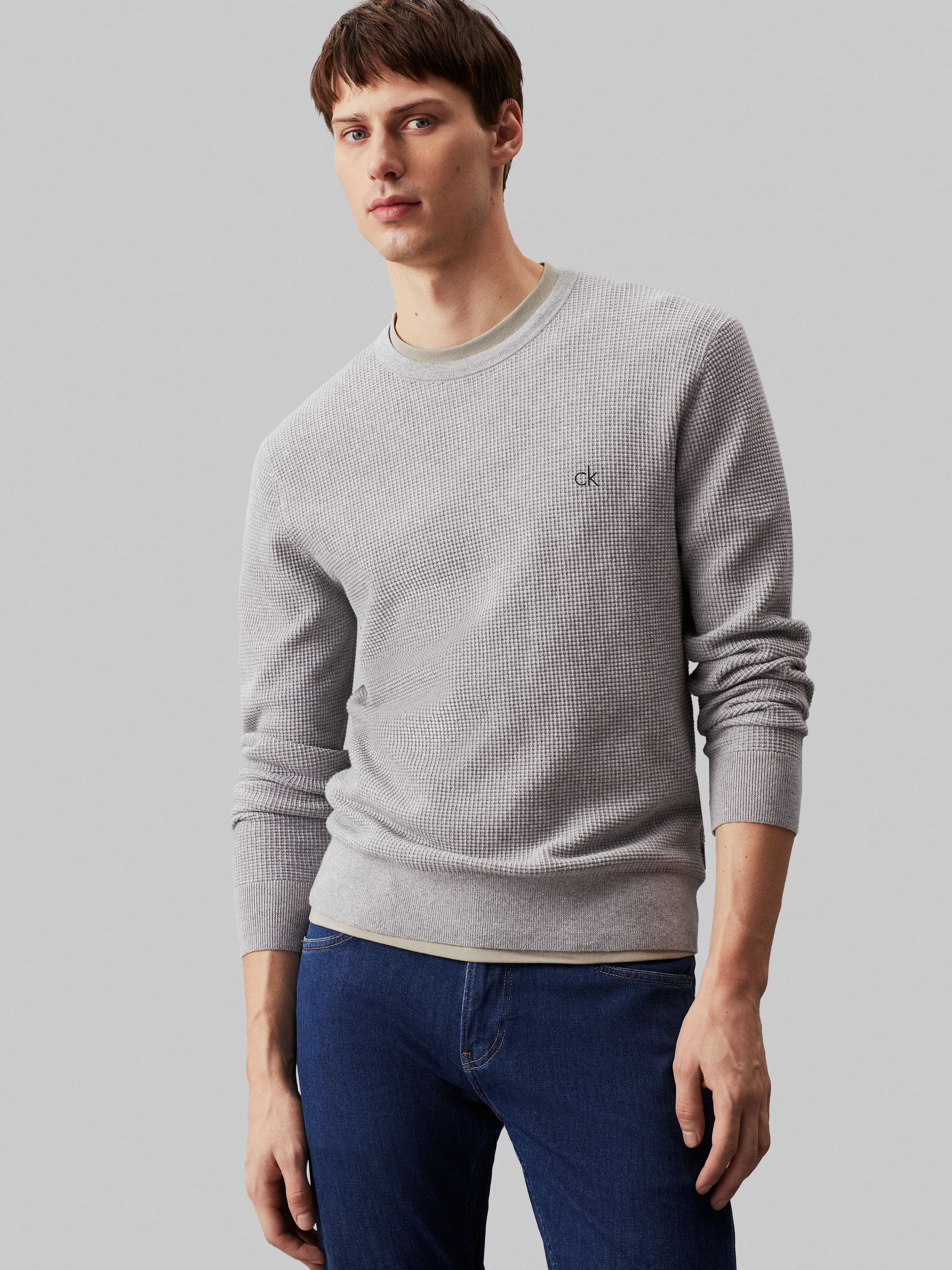 Calvin Klein Rundhalspullover »WAFFLE STRUCTURE SWEATER«, mit Markenlabel