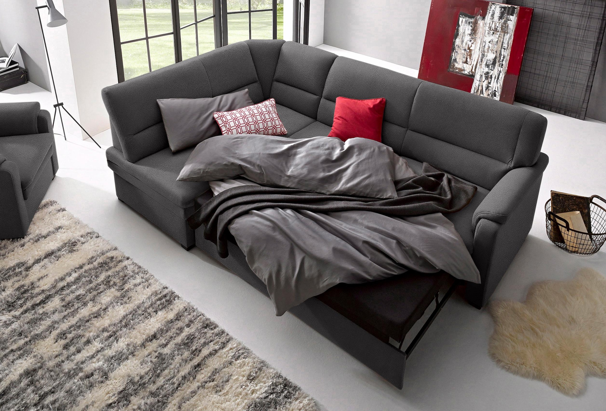 sit&more Ecksofa »Pisa L-Form«, mit Federkern, wahlweise mit Bettfunktion