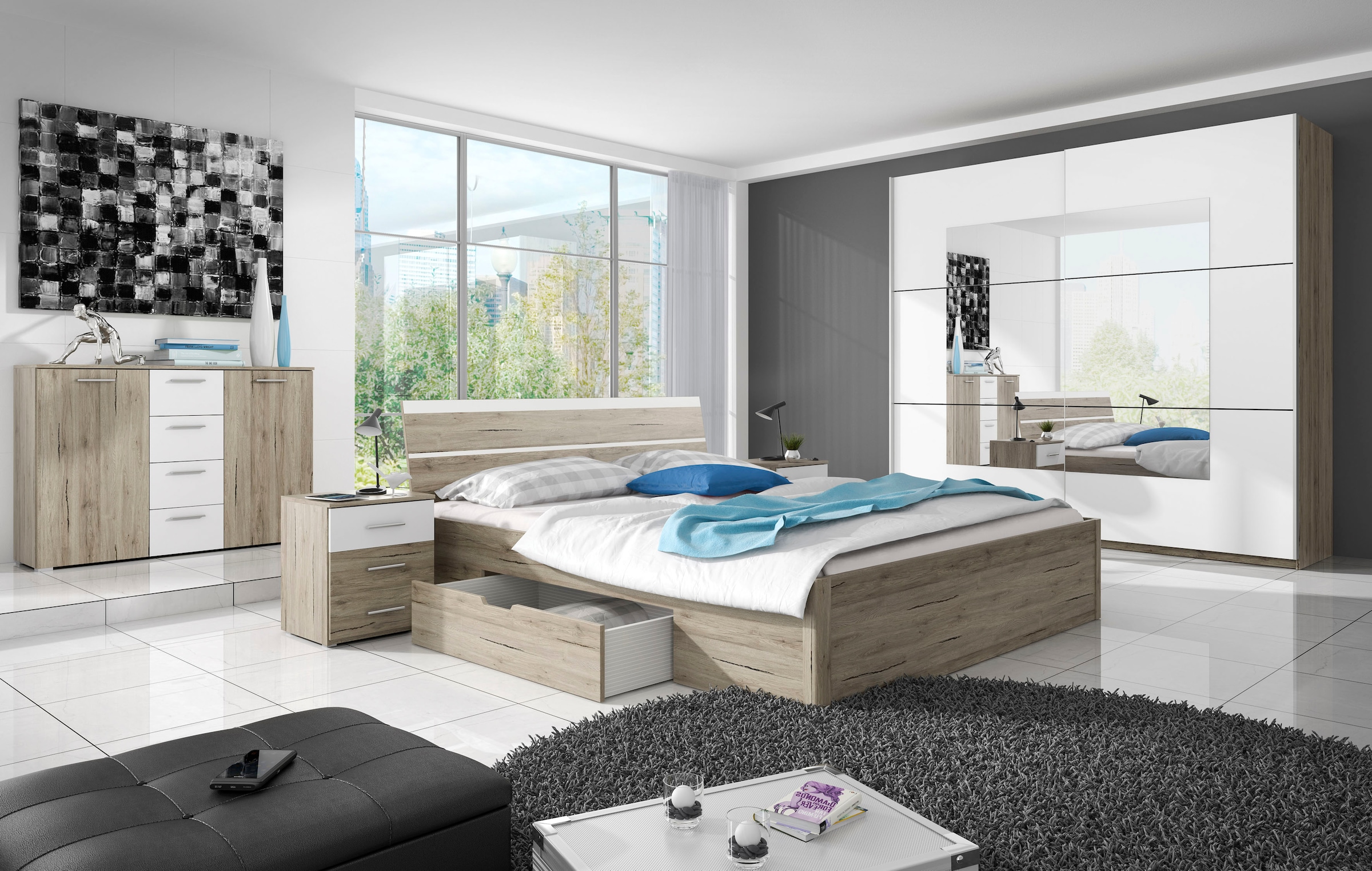 INOSIGN Stauraumbett »Beta, Breite 160 oder 180cm, moderne Bettanlage mit 2 Schubladen«, Bettgestell in zwei Grössen inklusive 2 Bettschubladen