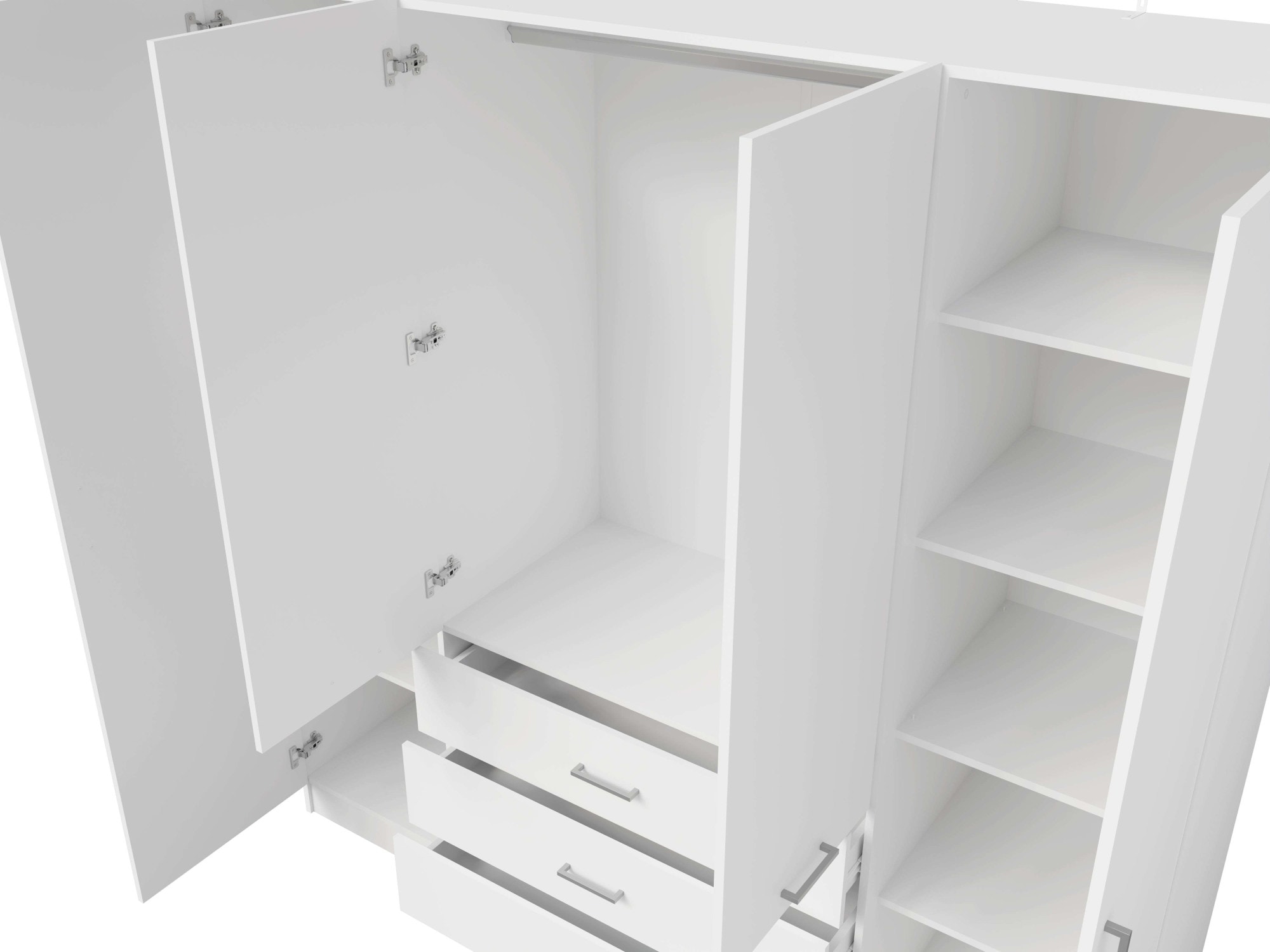 Home affaire Kleiderschrank »KOS Garderobe mit 3 Schubladen, Kleiderstange, 8 Einlegeböden, Spiegel«, Wäscheschrank mit 4 Drehtüren, silberfarben Griffen, Masse B/H/T 200/200/58cm