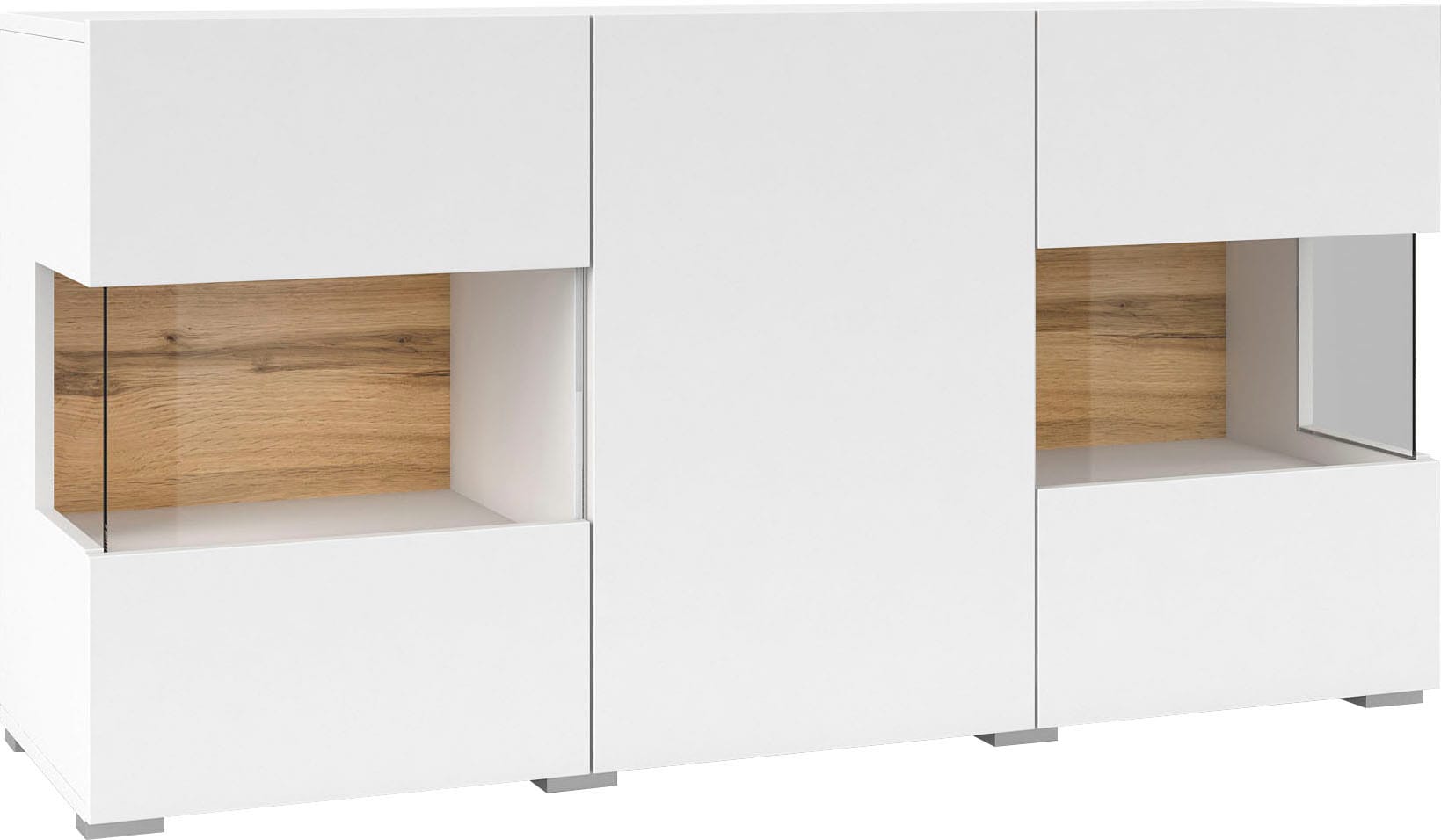 INOSIGN Sideboard »Ava, Breite 120 cm, hängend und stehend montierbar«, moderne grifflose Kommode, Anrichte, 3Türen, Eckverglasung