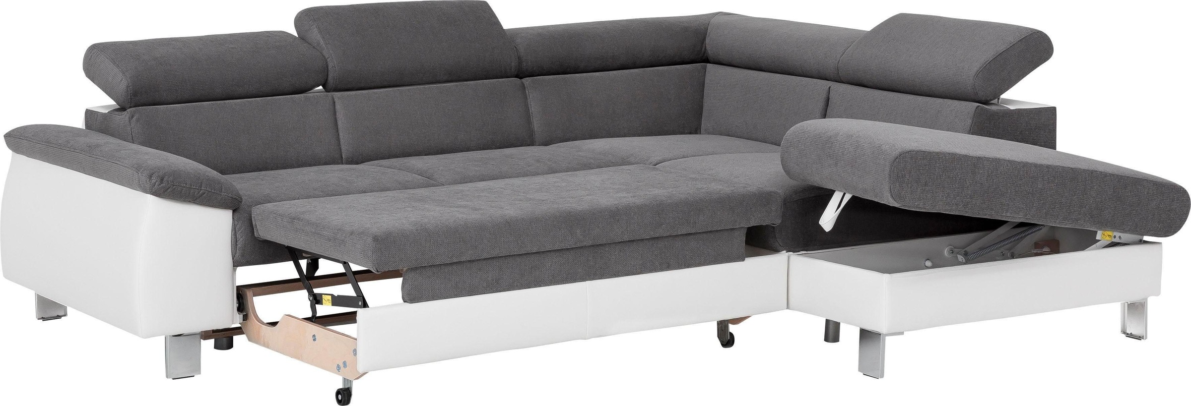 COTTA Ecksofa »Komaris L-Form mit Kopfteilverstellung«, wahlweise mit Bettfunktion, Bettkasten & Beleuchtung