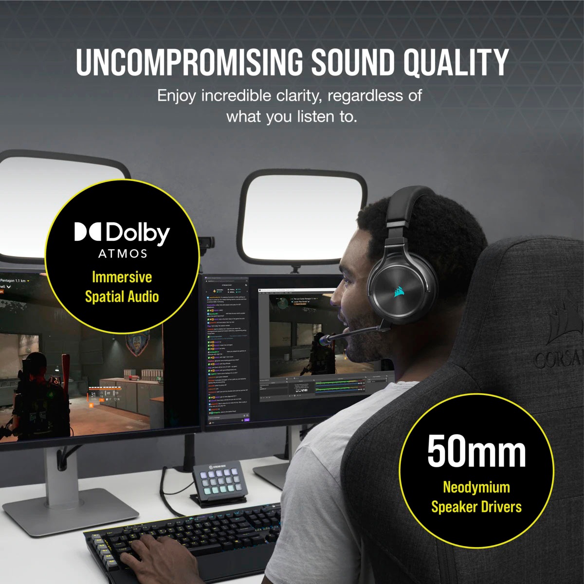 Corsair Gaming-Headset »VIRTUOSO RGB WIRELESS XT«, Bluetooth-WLAN (WiFi), Mikrofon abnehmbar
