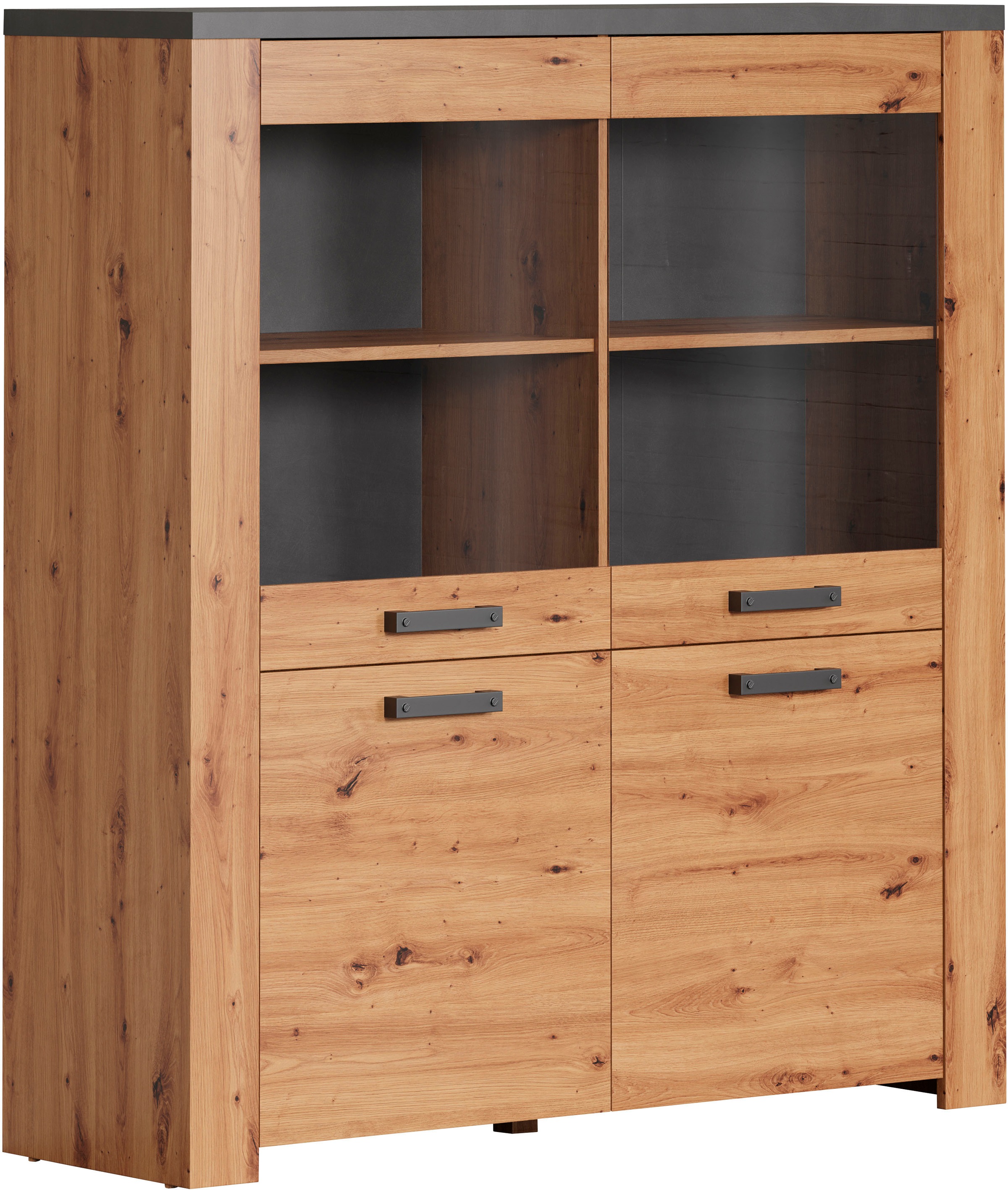 Home affaire Highboard »Ambres«, (1 St.), Vitrine, Echtholzoptik, ca. Masse BxH: 127x139 cm