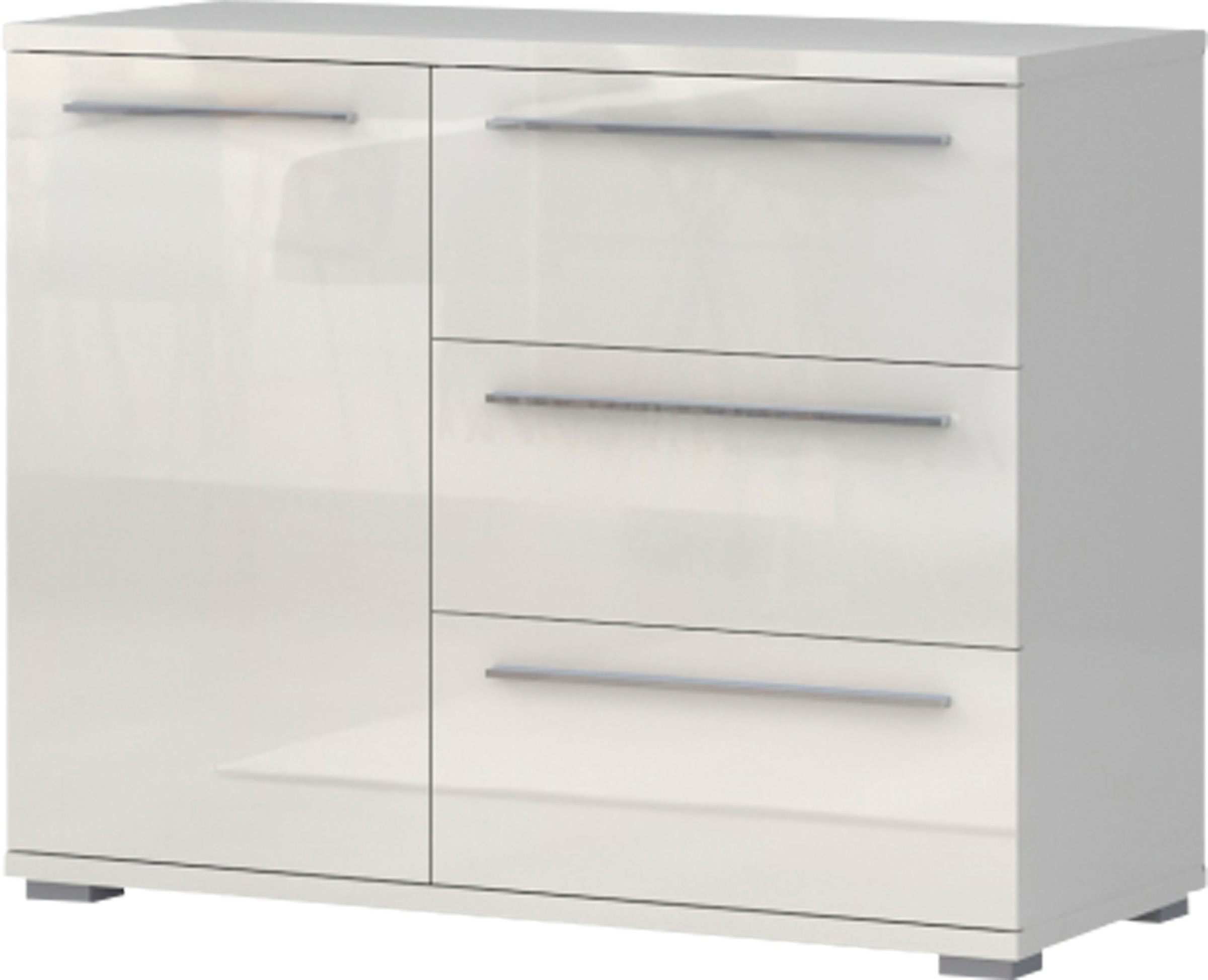 OTTO home Kommode "Piano, UV lackiert, hochglänzend in beige oder weiß, FSC-zertifiziert" 107x45x85cm (B/T/H), 1-türig mit 3 Schubladen, Soft-Close Funktion