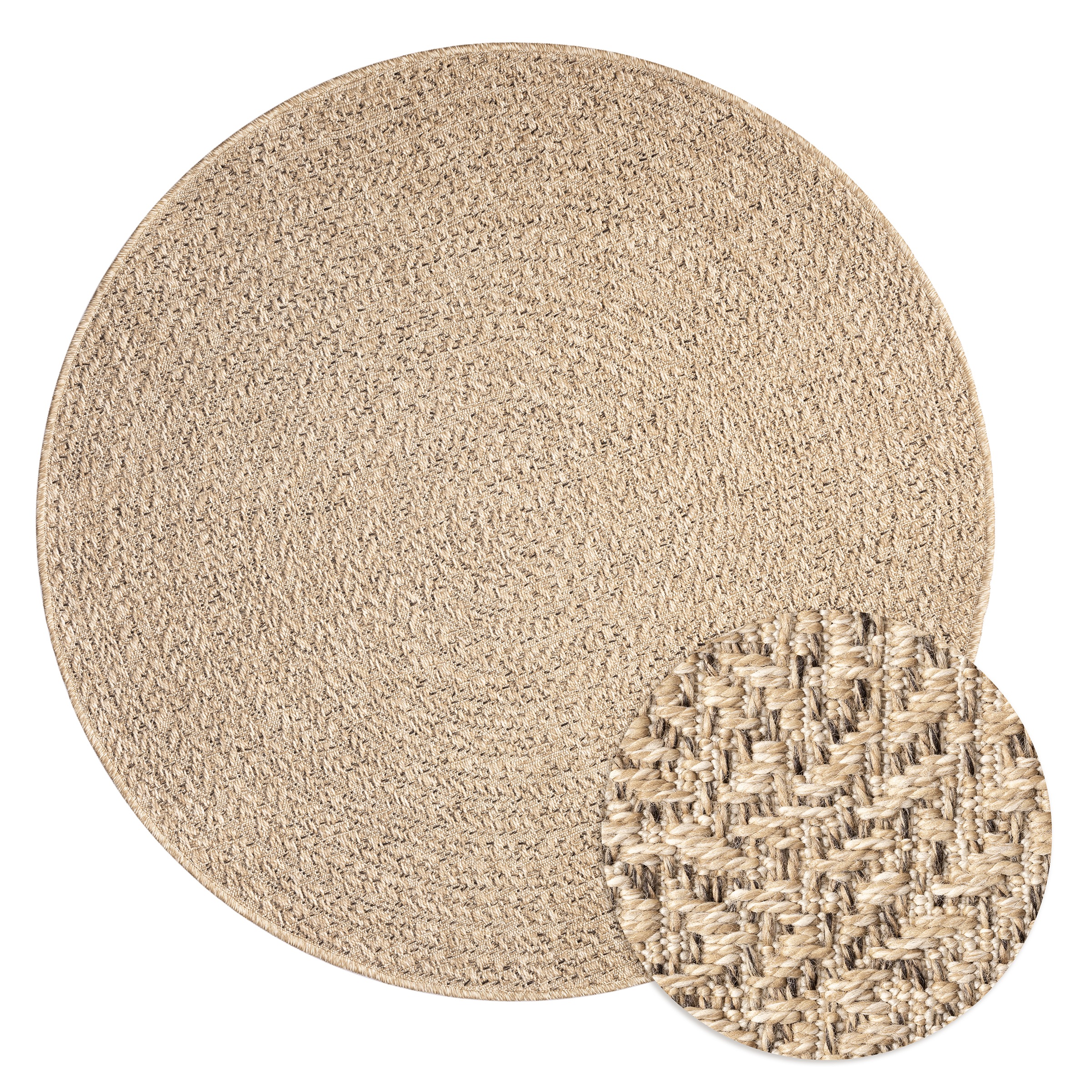 merinos Teppich "Kenzy" rund 10 mm Höhe robuster In- und Outdoor Teppich im natürlichen Jute-Look, wetterfest