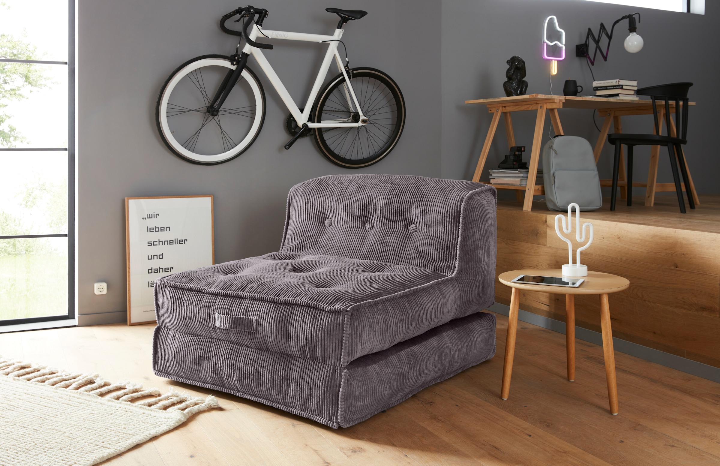 INOSIGN Sessel »Pia«, Loungesessel aus Cord, in 2 Grössen, Pouf-Funktion.