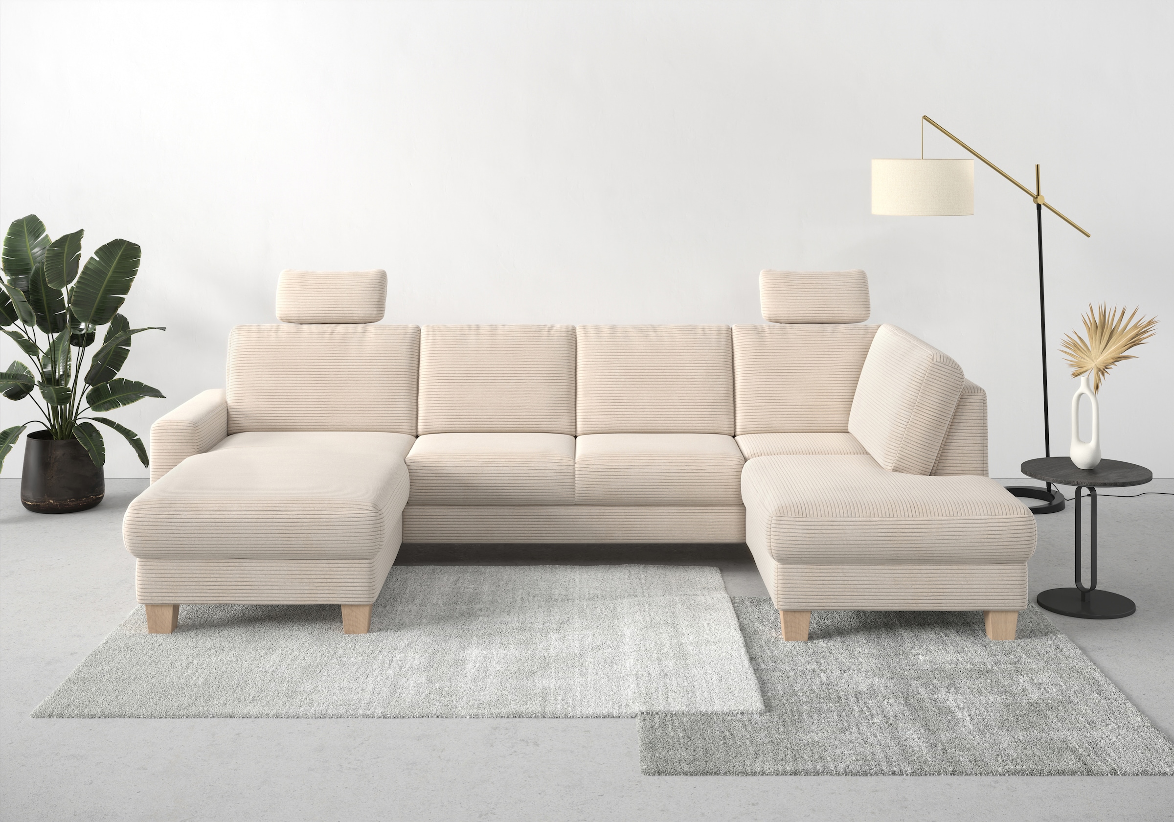 Home affaire Wohnlandschaft "Summer U-Form" mit oder ohne Bettfunktion und Bettkasten, Cord-Bezug