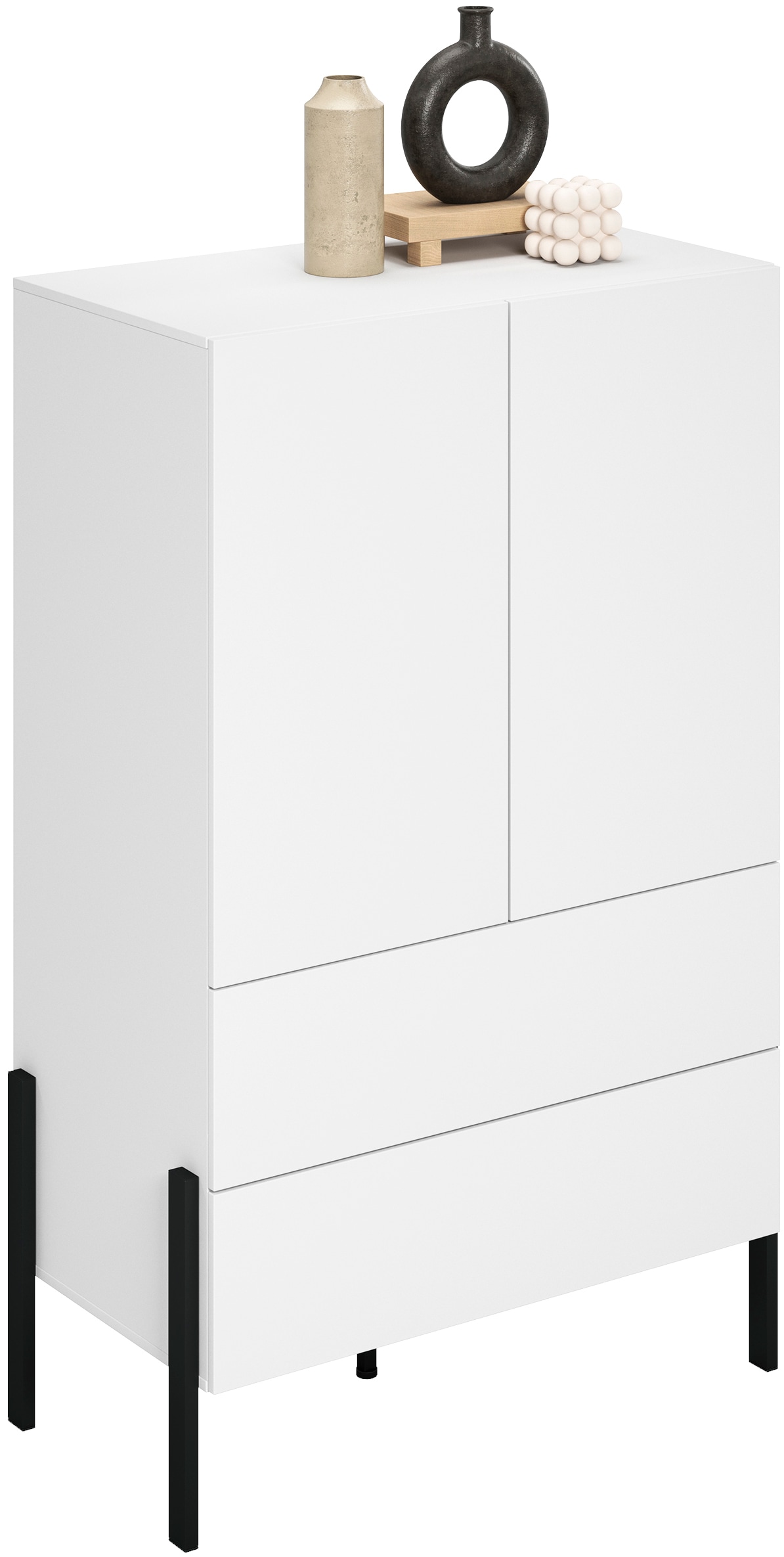 Home affaire Wäscheschrank »Jukon, moderner griffloser Kleiderschrank, Metallfüsse, Made in Europe«, (90x150x50, ideal für kleine Räume oder Nischen), Mehrzweckschrank,2 Schubladen, 2 Türen, FSC-zertifiziert
