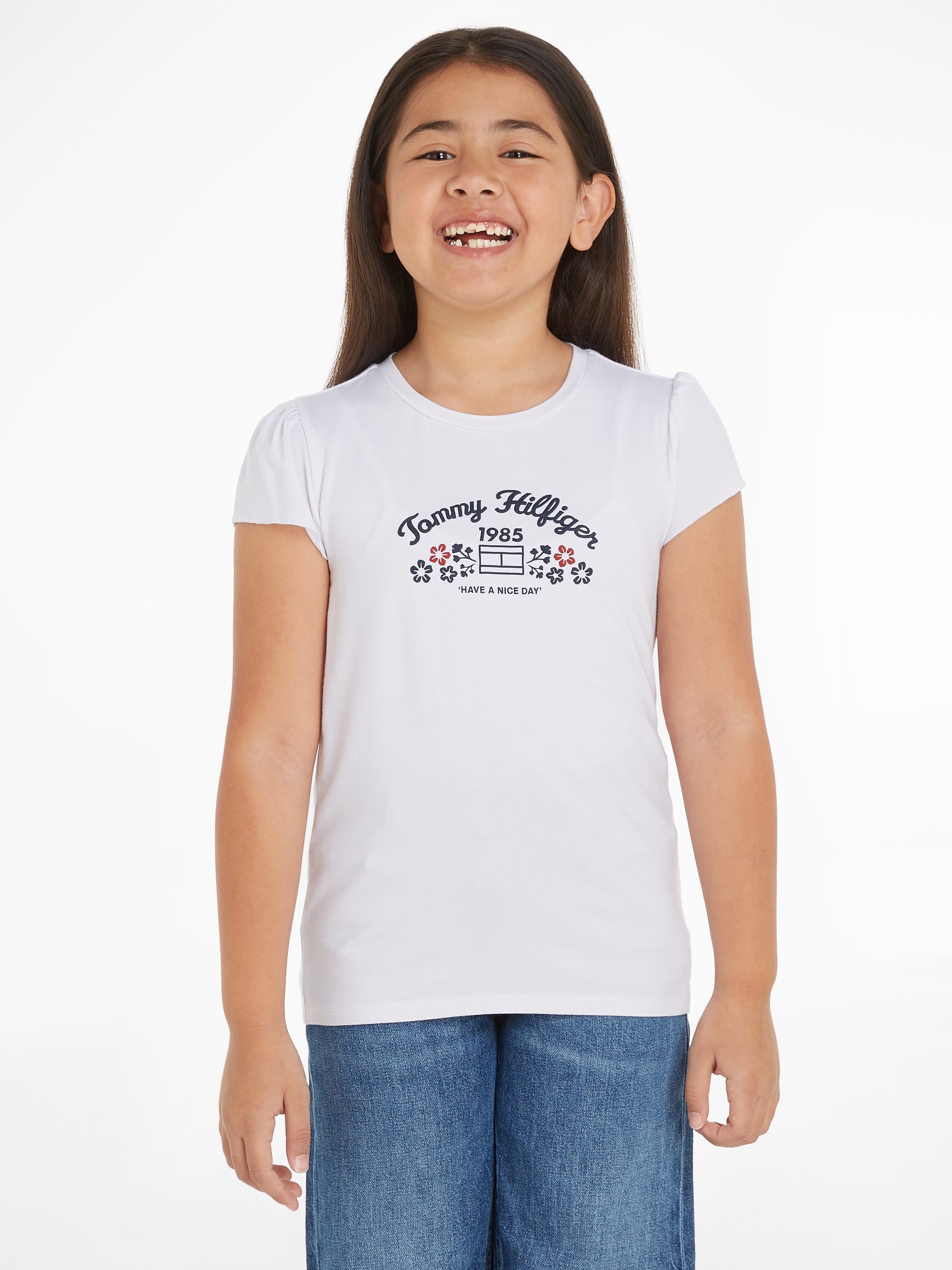 Tommy Hilfiger T-Shirt »FLOWER PUFF PRINT REG TEE SS«, Kinder bis 16 Jahre mit Markenprint