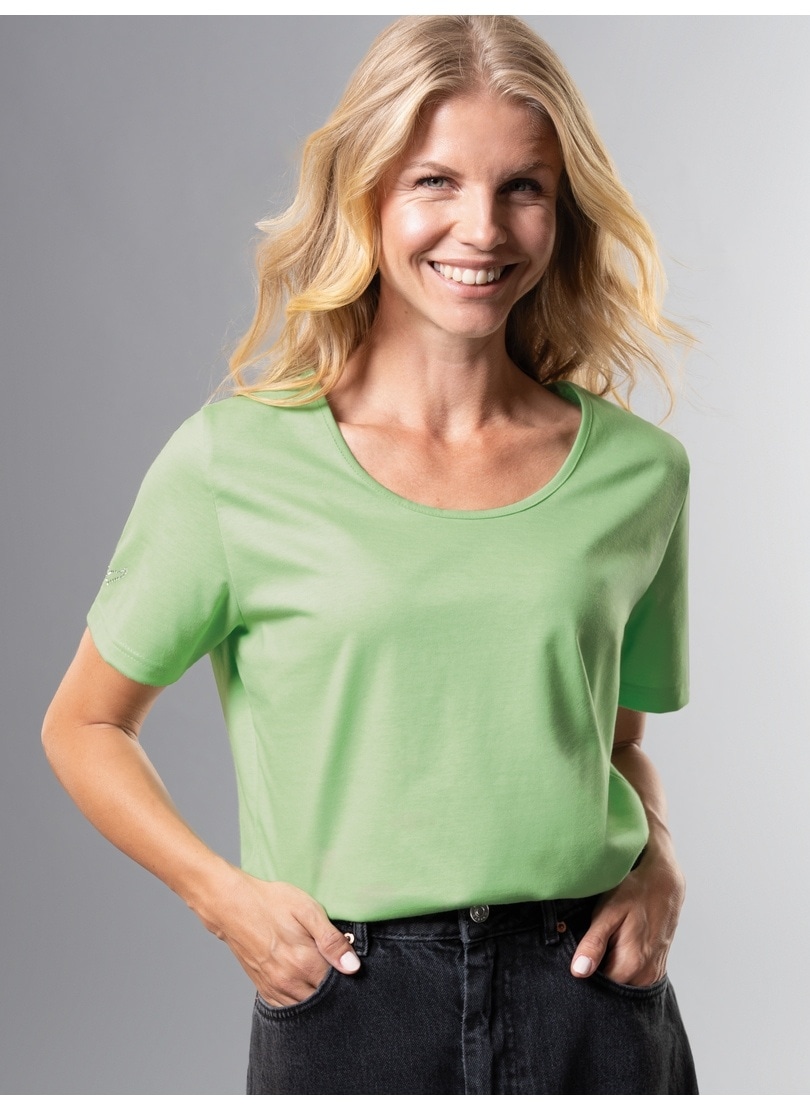 Trigema T-Shirt »TRIGEMA T-Shirt Schweiz online bei Baumwolle bestellen mit Kristallsteinen« DELUXE Jelmoli-Versand