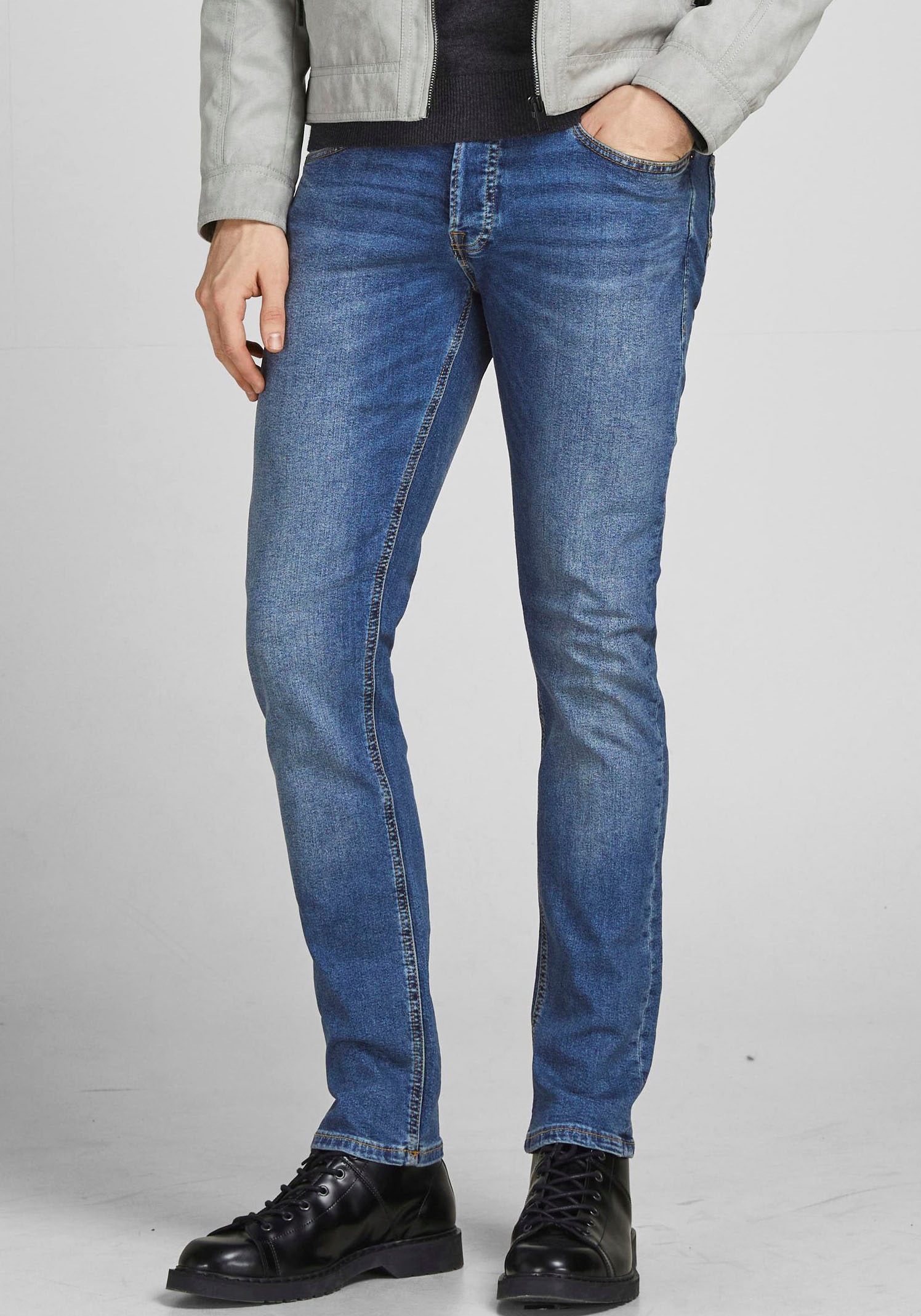 Jack & Jones Slim-fit-Jeans »JJIGLENN Jeans mit schmaler Beinform und Stretch für Komfort« Denim/Jeans, modisch, slim fit, Baumwollmischung