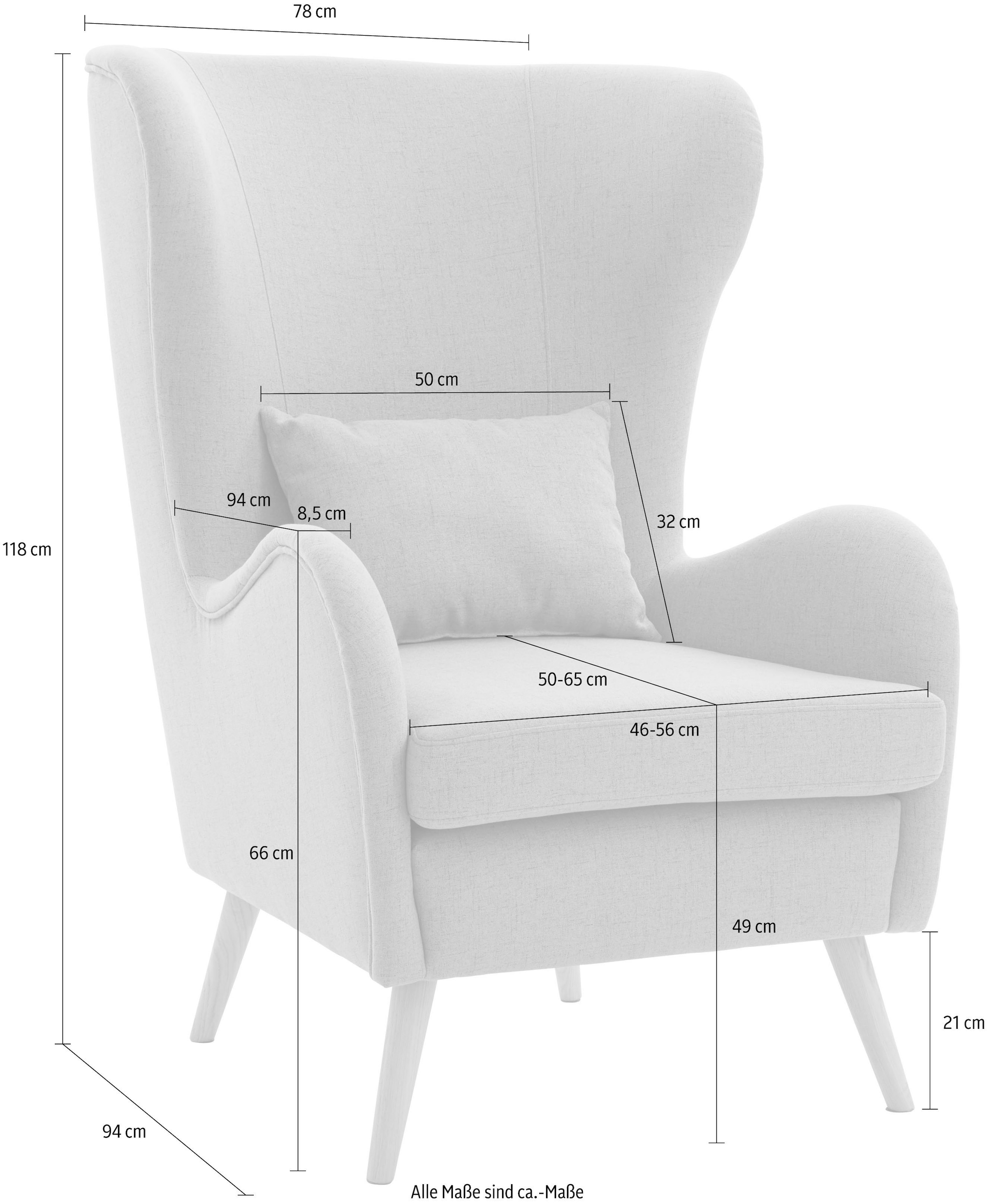 Guido Maria Kretschmer Home&Living Sessel »Salla«, wahlweise mit oder ohne Hocker; grosser Sessel: Masse B/T/H: 78/94/118cm