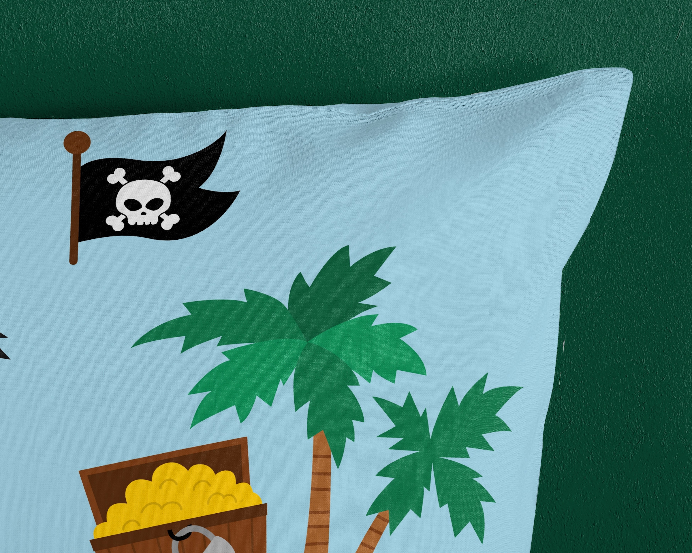 good morning Kinderbettwäsche »Caribbean«, Baumwolle, Reissverschluss, Wende, Baby, Kind, Junge, Piraten, Türkis