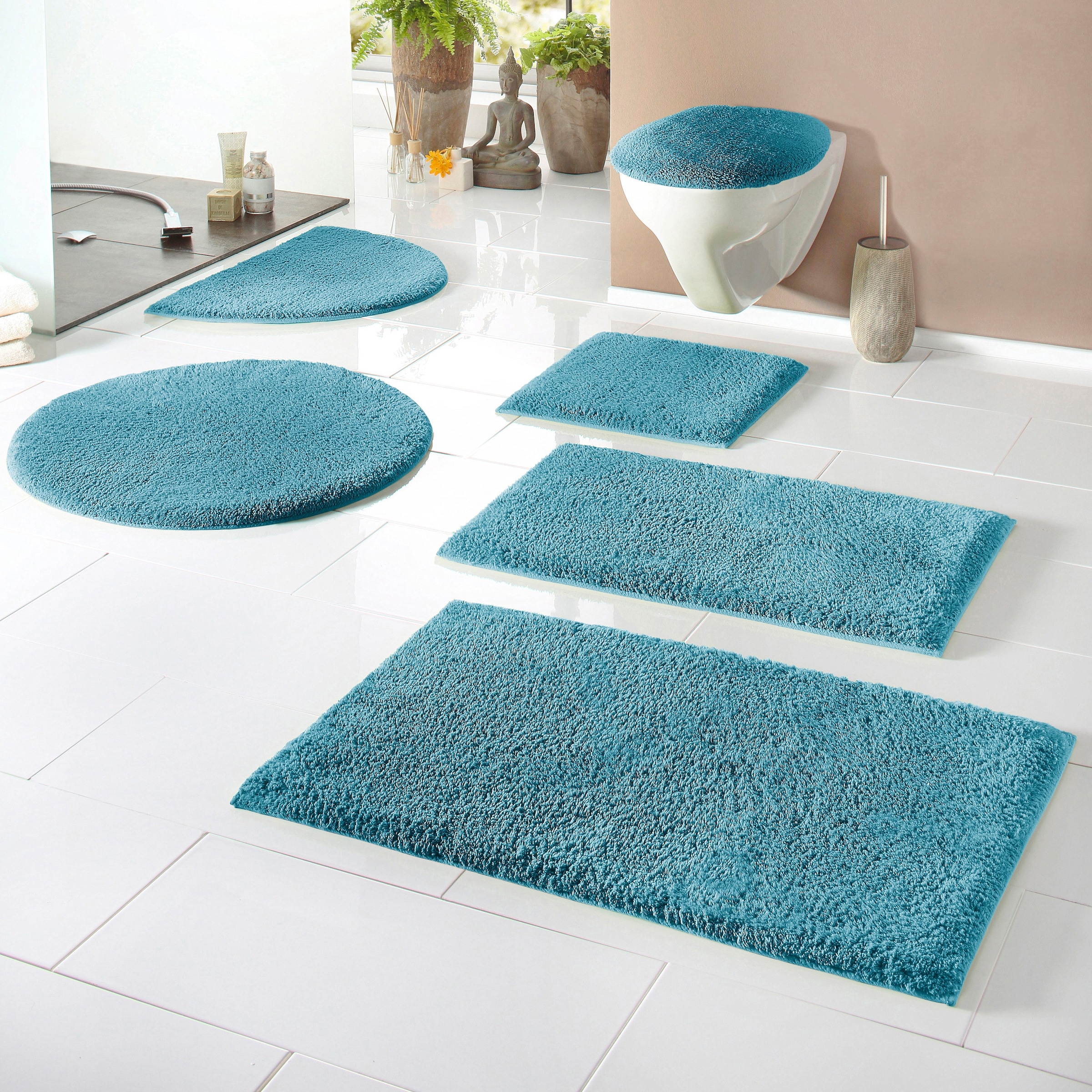 my home Badematte »Maren, Badvorleger, Badezimmer Teppich«, rutschhemmend beschichtet, fussbodenheizungsgeeignet, Bio-Baumwolle, Badteppich, Badematten auch als 3 teiliges Set
