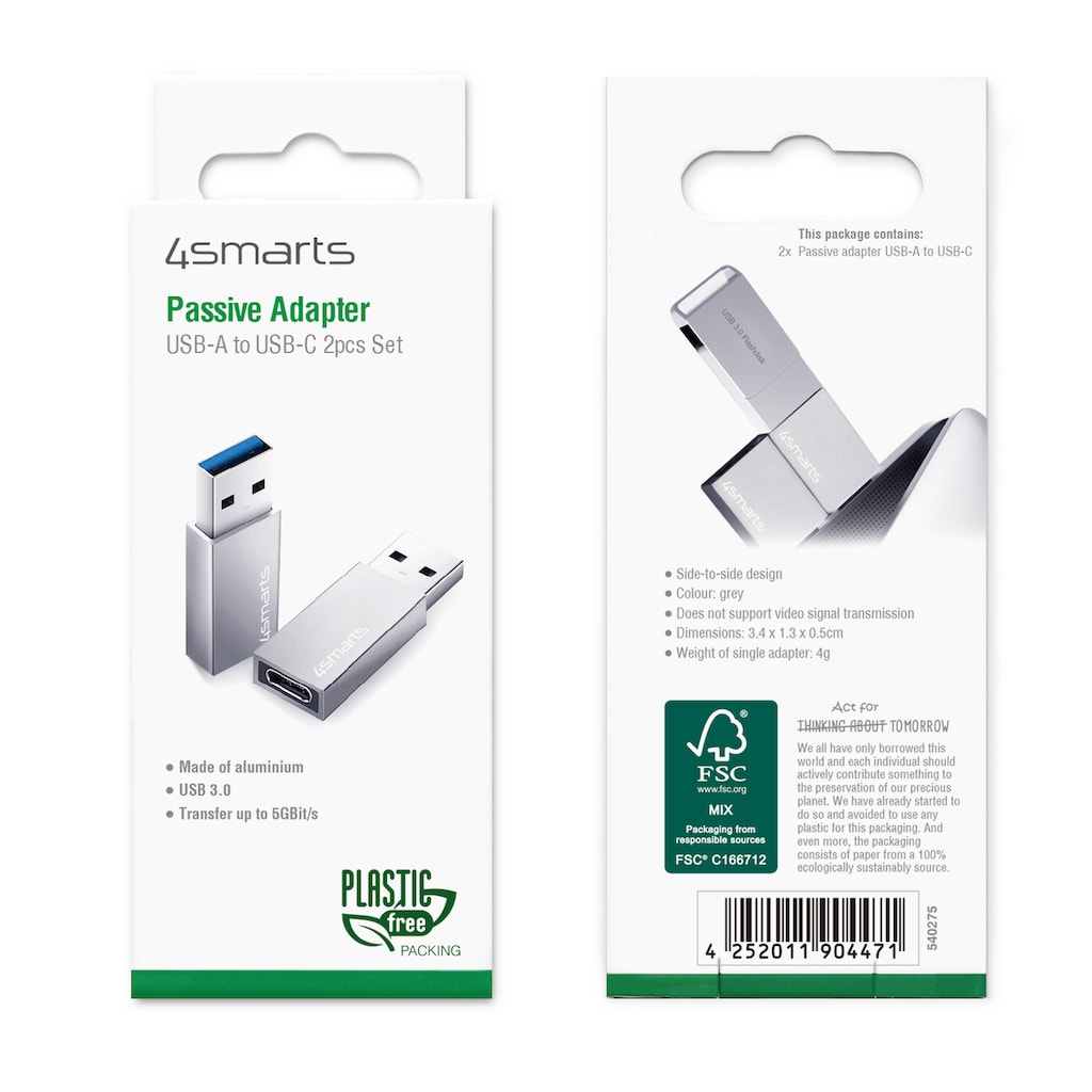 4smarts USB-Kabel »Passiver Adapter USB-A 3.0 auf USB-C - 2er Set«, USB 3.0 Typ A, USB, 10 cm