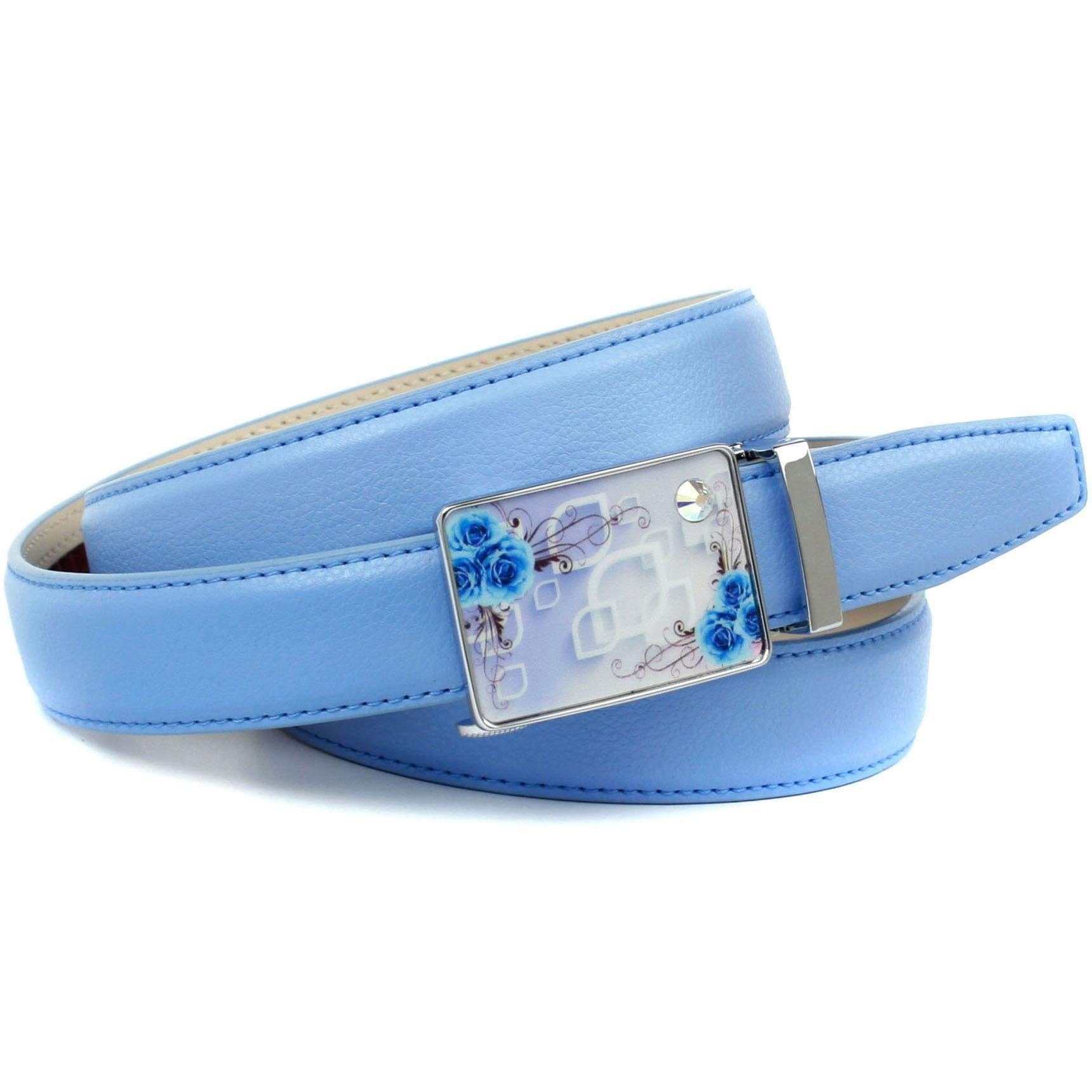 Anthoni Crown Ledergürtel, stilvoll in hellblau mit silberfarbener Schliesse