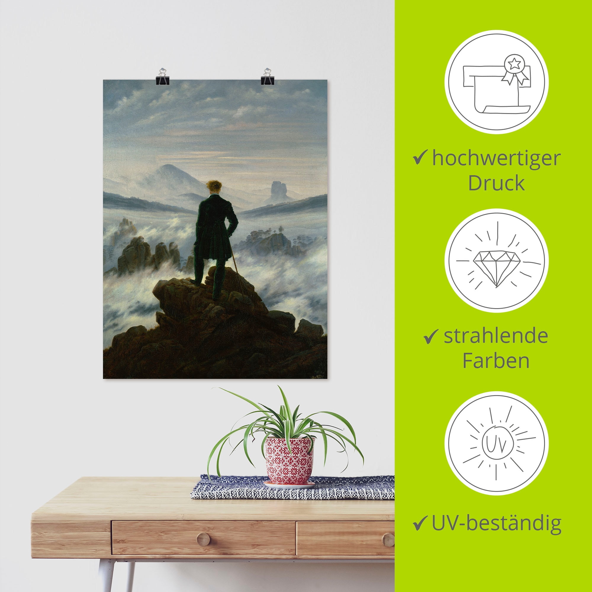 Artland Wandbild »Der Wanderer über dem Nebelmeer. Um 1818«, Mann, (1 St.), als Leinwandbild, Poster in verschied. Grössen