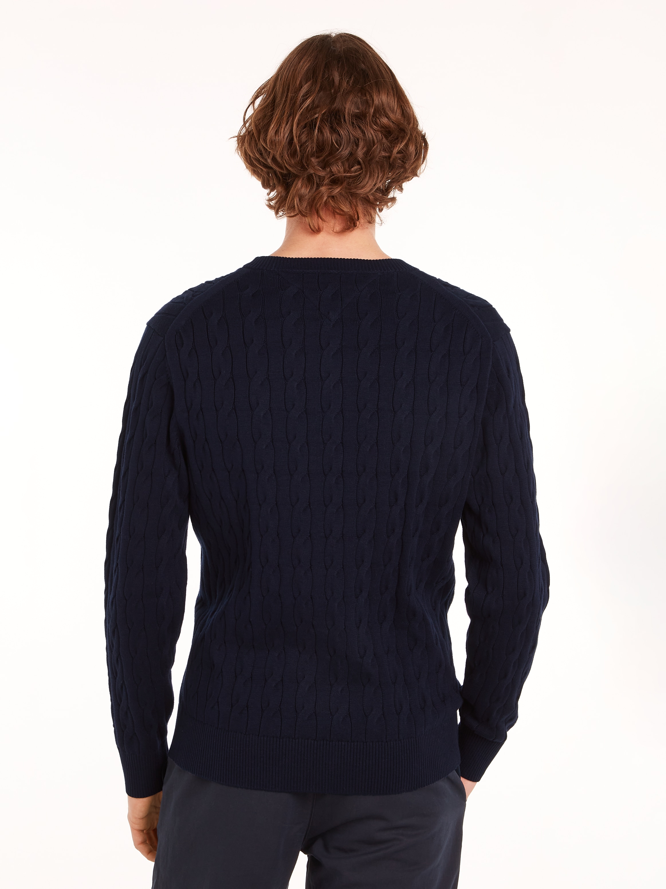 Tommy Hilfiger Strickpullover »CLASSIC CABLE CREW NECK mit Strukturstrick und Flaglabel«, unifarben, casual, regular fit, Baumwolle, Rundhals