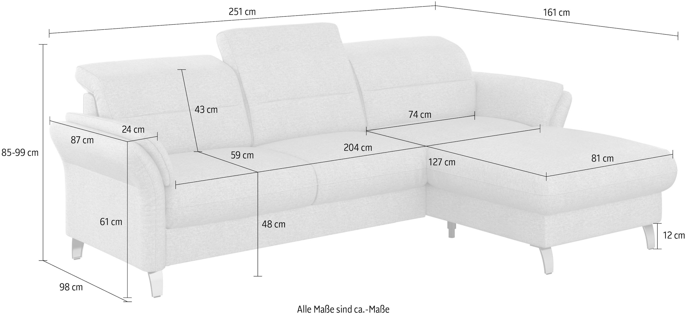 sit&more Ecksofa »Grenoble L-Form mit Federkern«, wahlweise mit Bettfunktion, Bettkasten, Arm- und Kopfteilverstellung