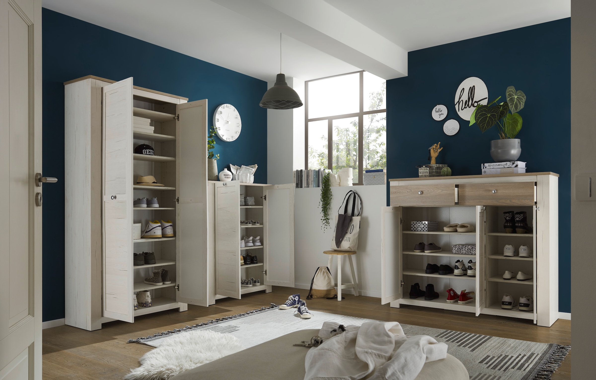 HBZ Schuhschrank »Brixen im Landhaustil, BxHxT 137x121x38 cm«, (1 St.), Schuhkommode mit 3 Türen, 2 Schubkästen, 3 Einlegeböden
