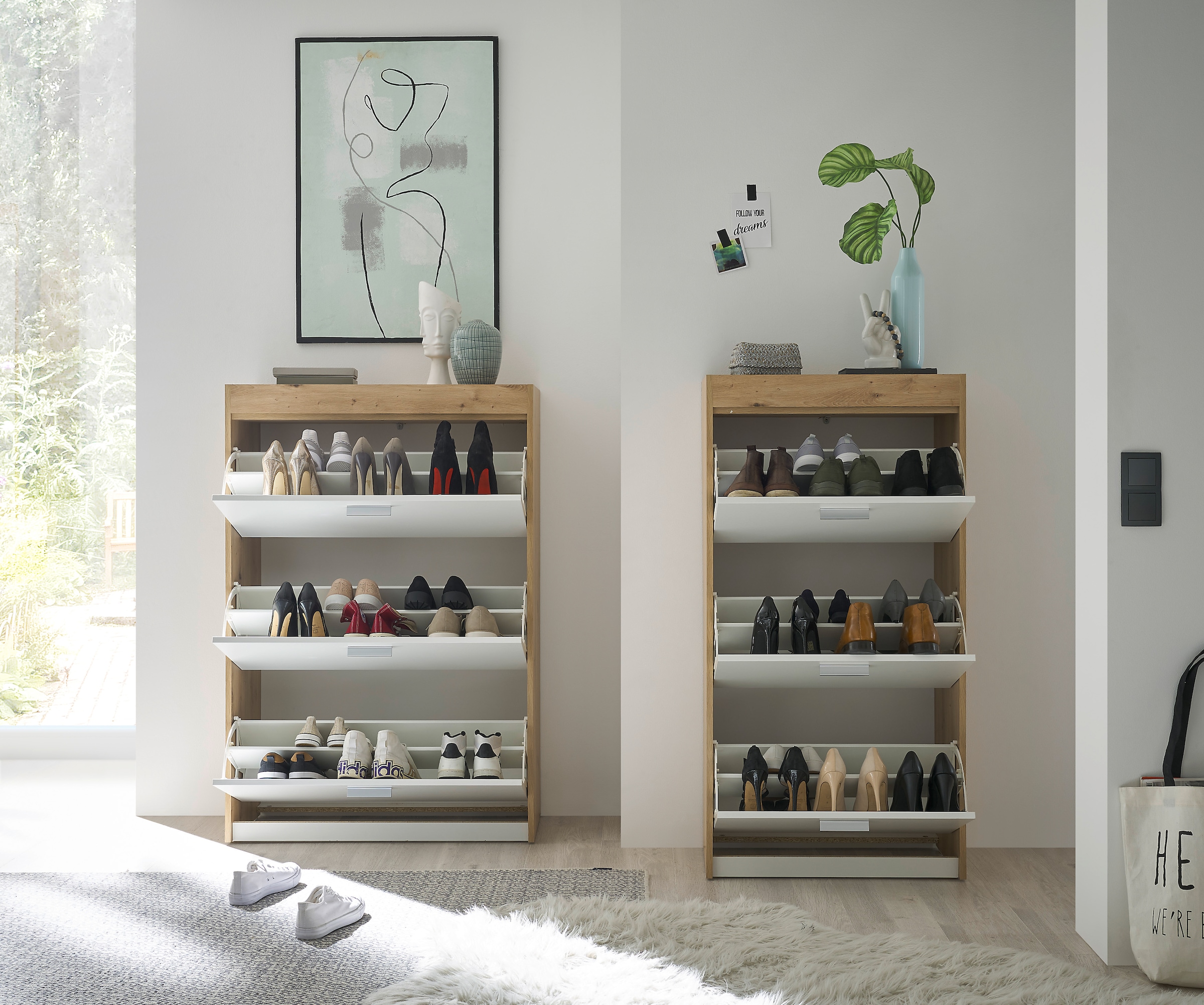 HBZ Schuhschrank »Paris weiss matt, BxHxT 84x126x38 cm«, (1 St.), Schuhkipper mit 3 Klappen, Platz für ca. 18-24 Paar Schuhe