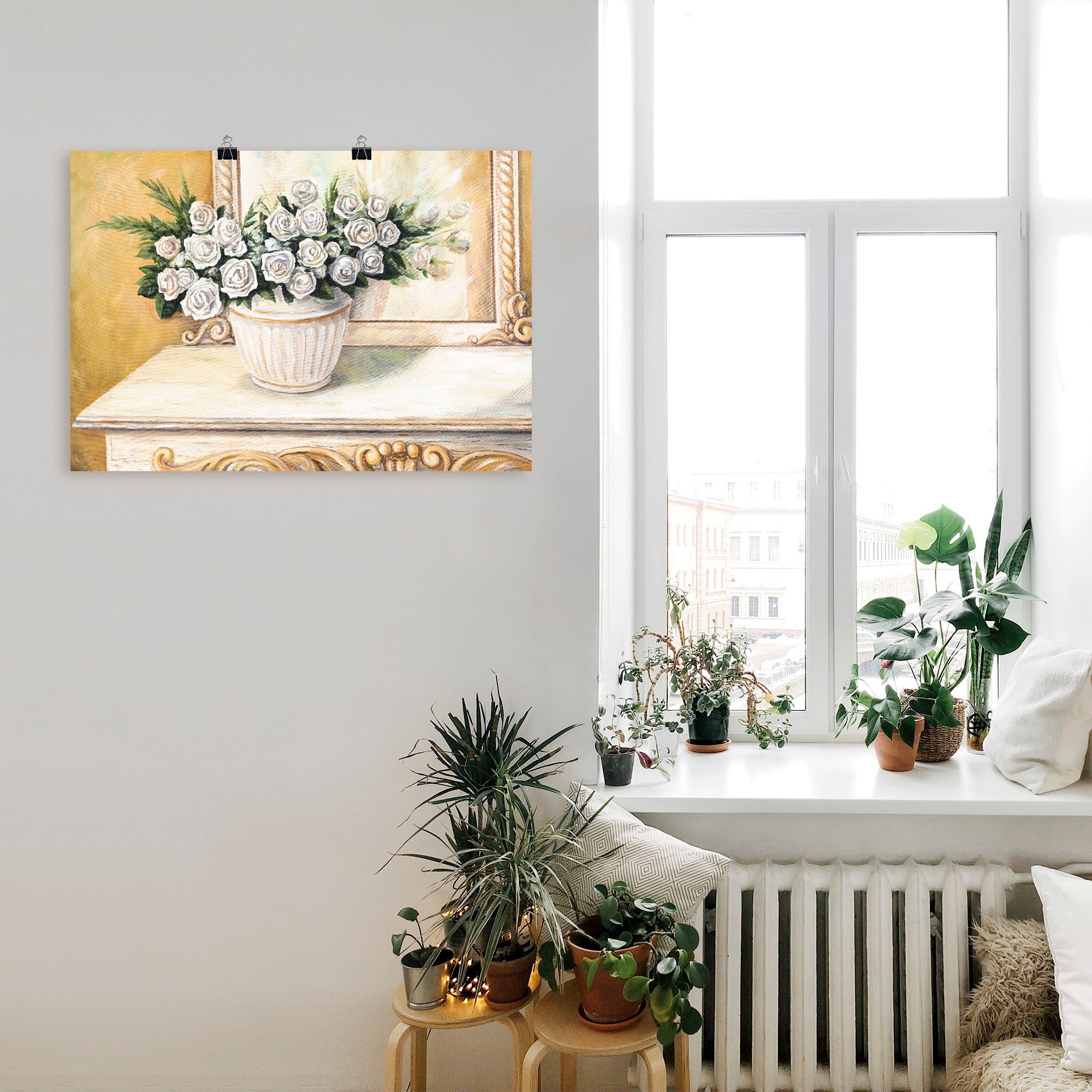 Artland Wandbild »Rosen auf Tisch I«, Blumen, (1 St.), als Alubild, Leinwandbild, Wandaufkleber oder Poster in versch. Grössen