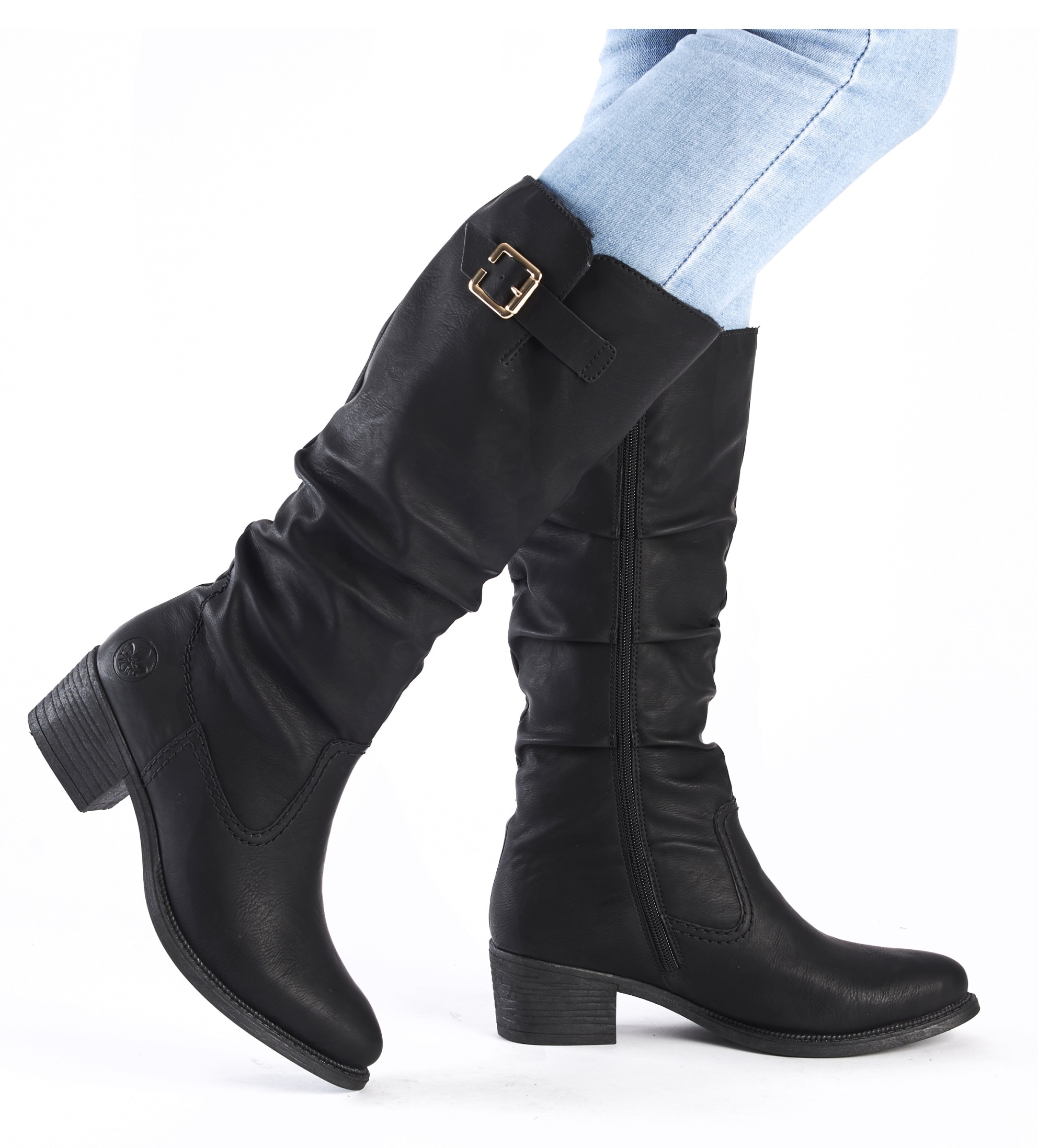Rieker Winterstiefel, Langschaftstiefel, Blockabsatz, Innenreissverschluss, slouchy Schaft