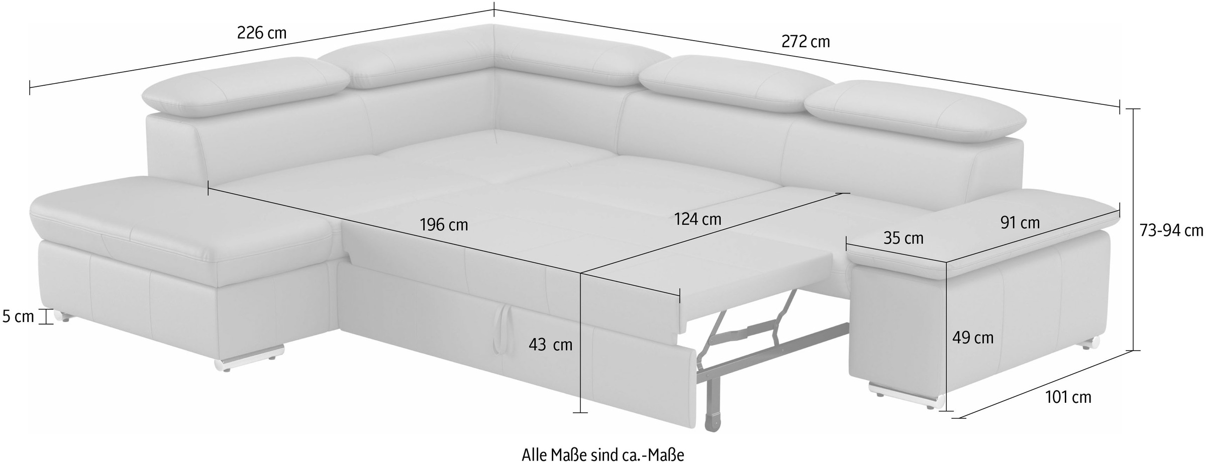 Ecksofa Valantine V, wahlweise mit Bettfunktion