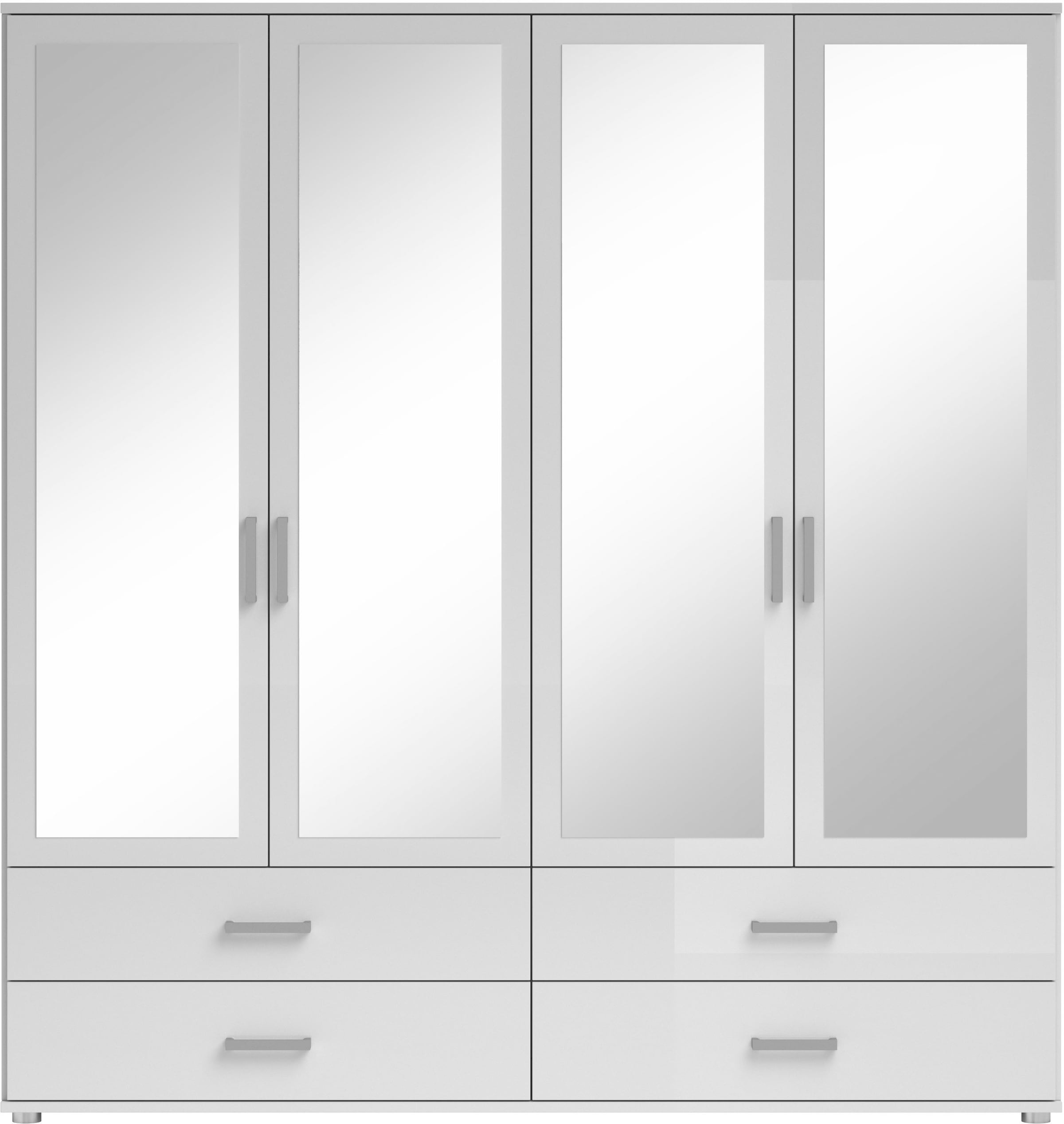 Schlafkontor Drehtürenschrank »Ivar Kleiderschrank mit Spiegel«, inklusive 2 Spiegeltüren und 4 farblich abgesetzten Schubkästen