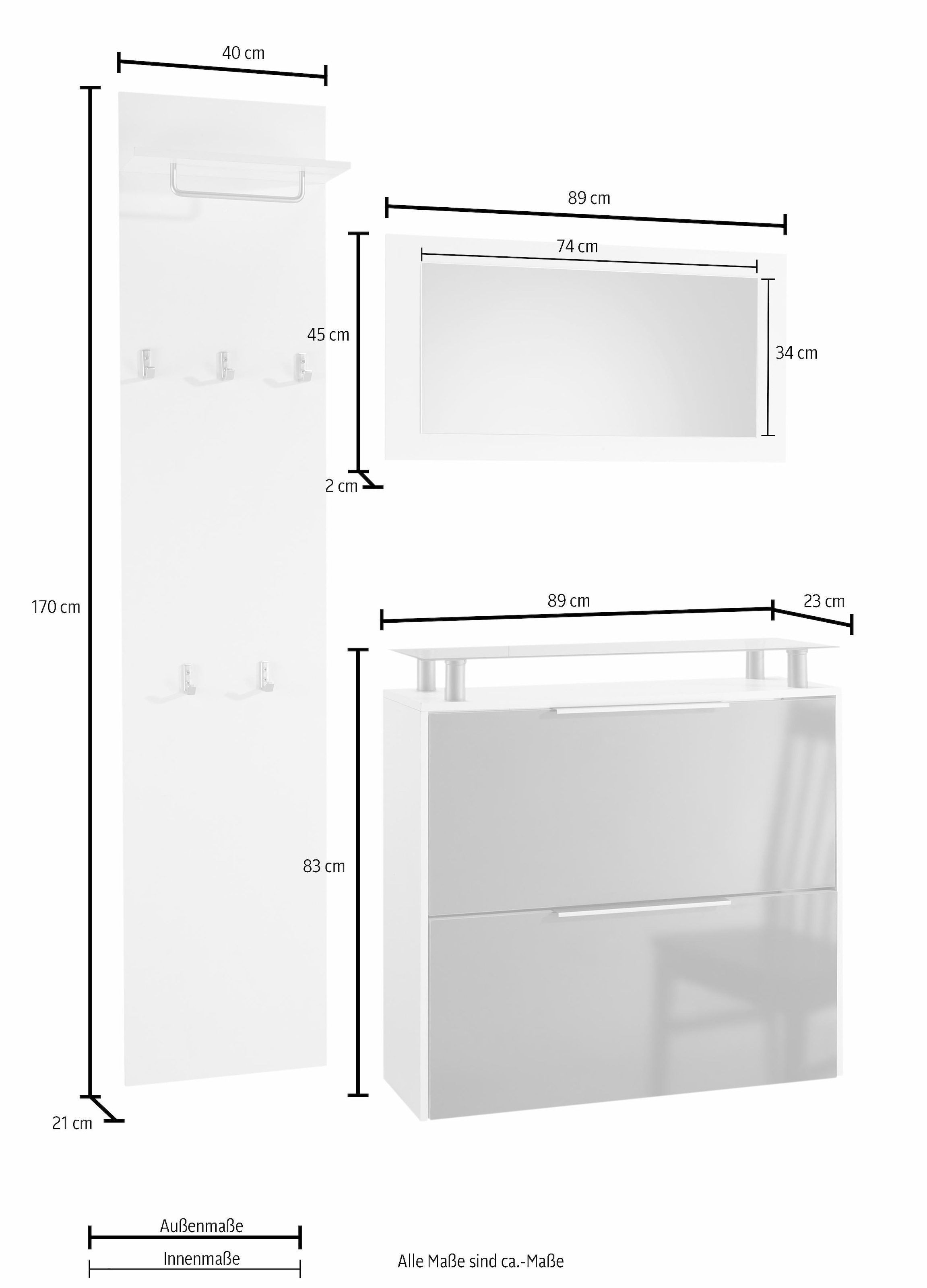 ❤ borchardt Möbel Garderoben-Set »Rena 2, (3-tlg.)«, mit Glasablage kaufen  im Jelmoli-Online Shop | Schuhschränke