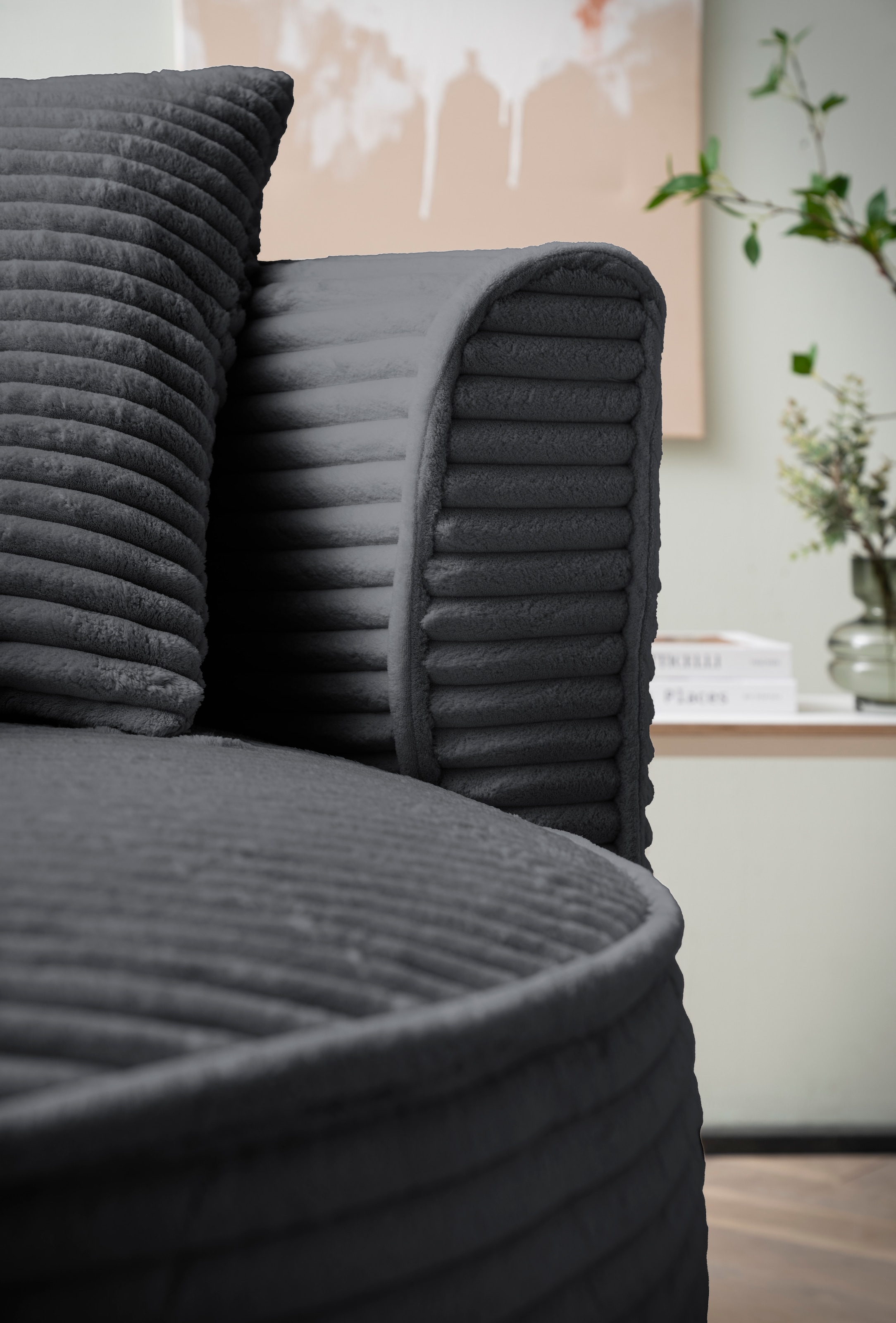 LeGer Home by Lena Gercke XXL-Sessel »ISALIE, Rundsessel mit Hocker, Lesesessel, Loveseat, Big-Sessel«, (Set), trendige Stoffe, mit 3 Zierkissen, grosse Sitzfläche