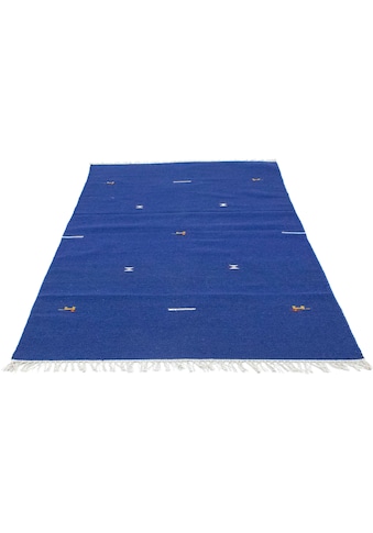 Wollteppich »Kelim Teppich handgewebt blau«, rechteckig