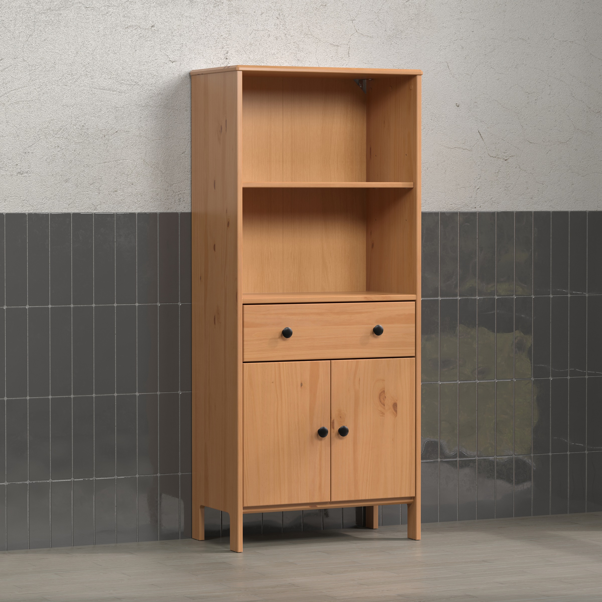 welltime Midischrank »Kall«, (1 St.), Breites Badregal aus Kiefer-Massivholz - Weiss oder Braun lackiert
