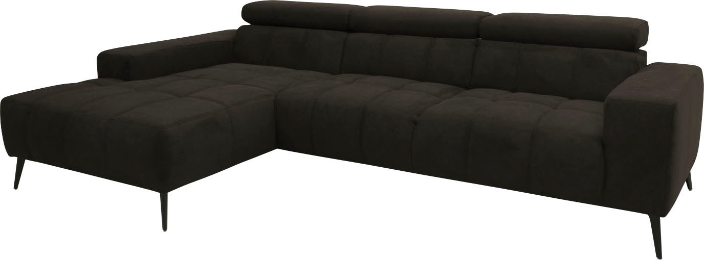 DOMO collection Ecksofa »Trento L-Form, mit Kufenfuss oder Einzelfuss«, wahlweise mit Kopfteilverstellung, Recamiere links/rechts bestellbar