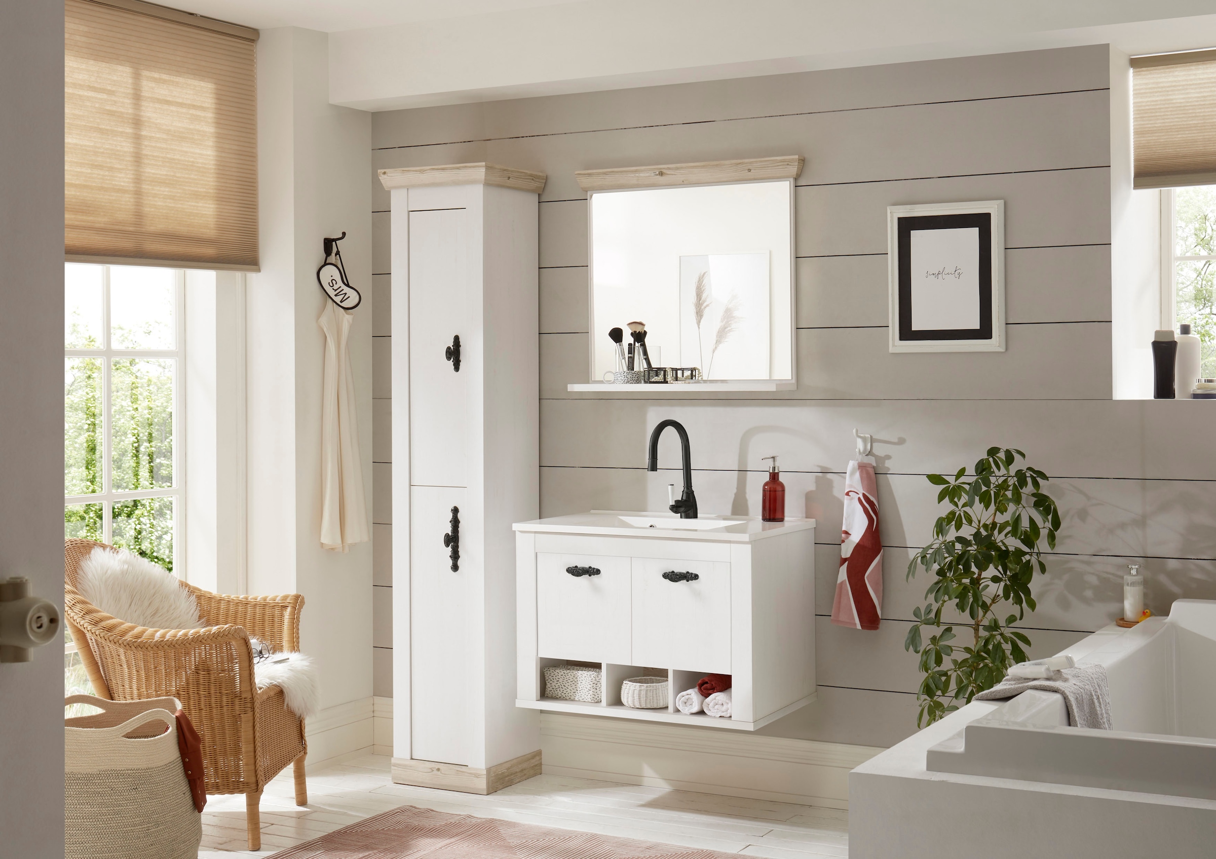 Home affaire Badspiegel »Florenz, Spiegel im Landhausstil«, in Pinie Weiss, mit Ablagefläche, Breite 80 cm