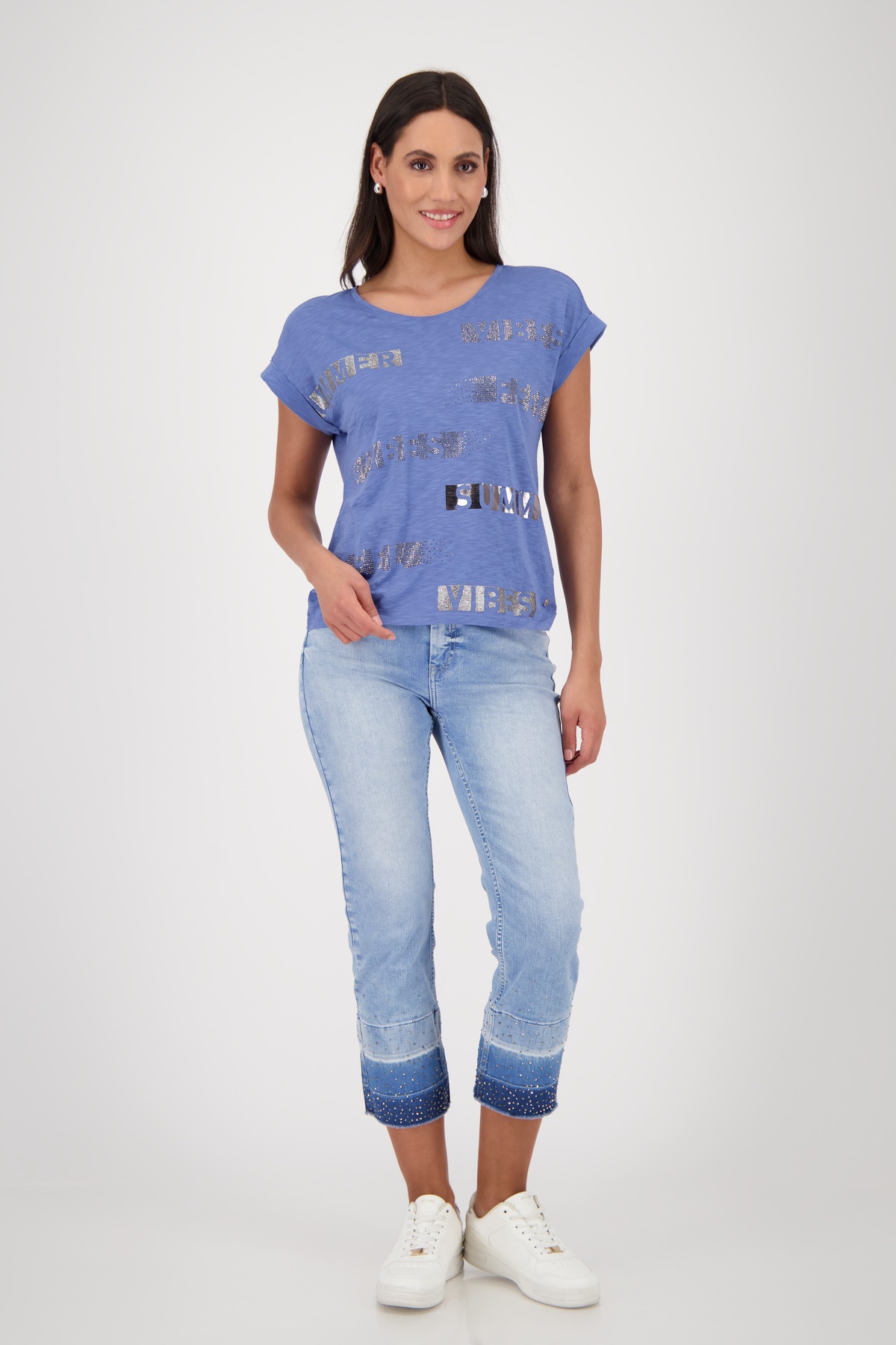 Monari T-Shirt »Shirt Basic Schmuckschrift«, Mit Rundhalsausschnitt