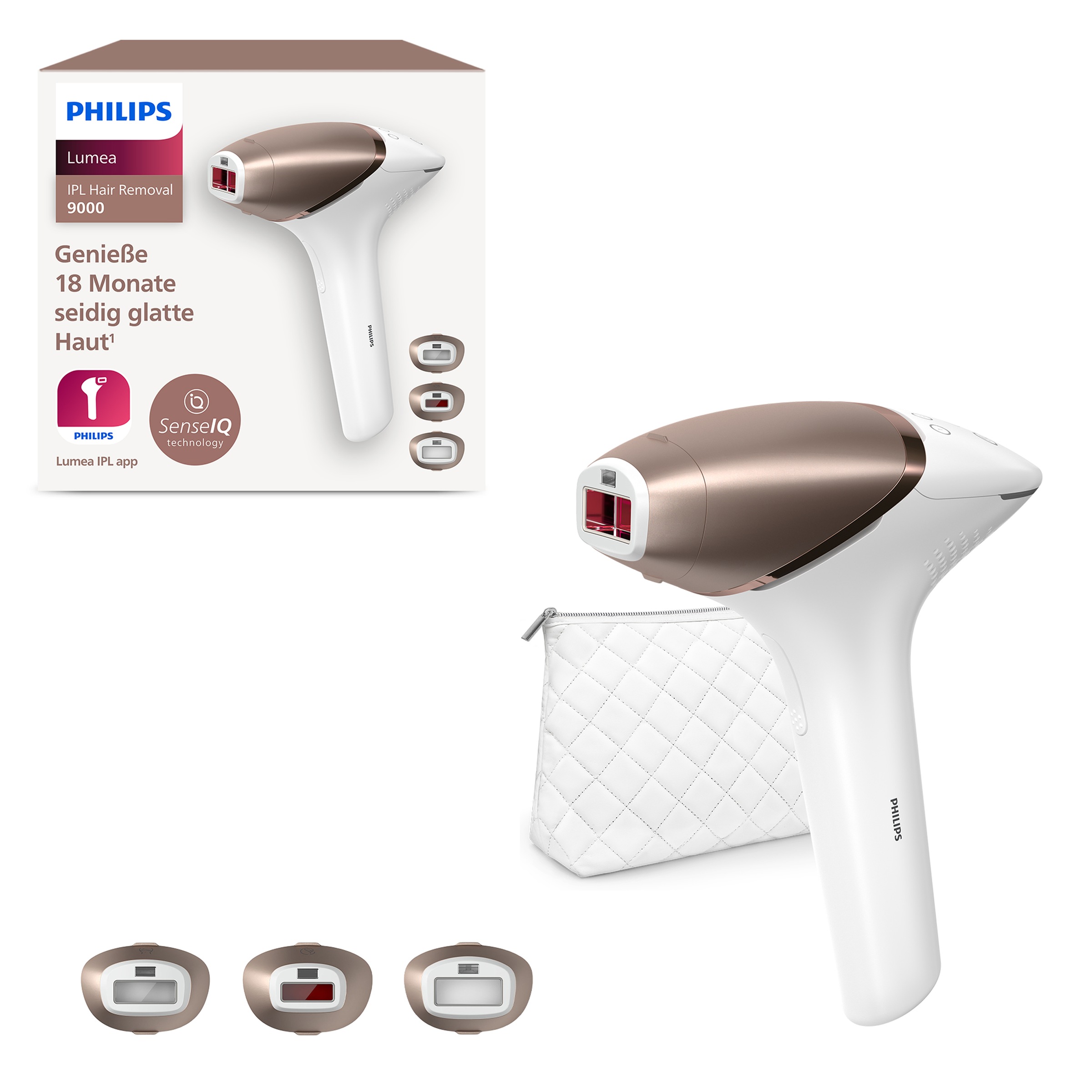 Philips IPL-Haarentferner "Lumea S9000 BRI955/00" 450.000 Lichtimpulse 3 Aufsätze (Körper, Gesicht und Präzisionsaufsatz), kabellos